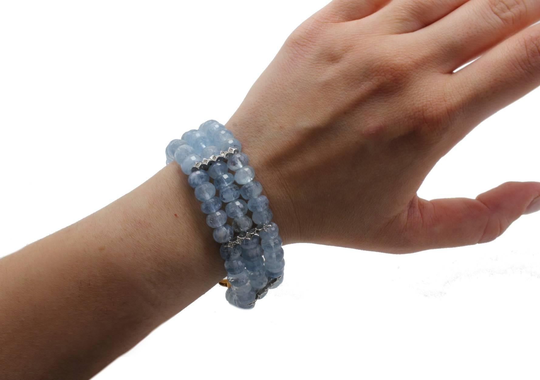 Taille mixte Bracelet d'aigue-marine et de diamant en or en vente