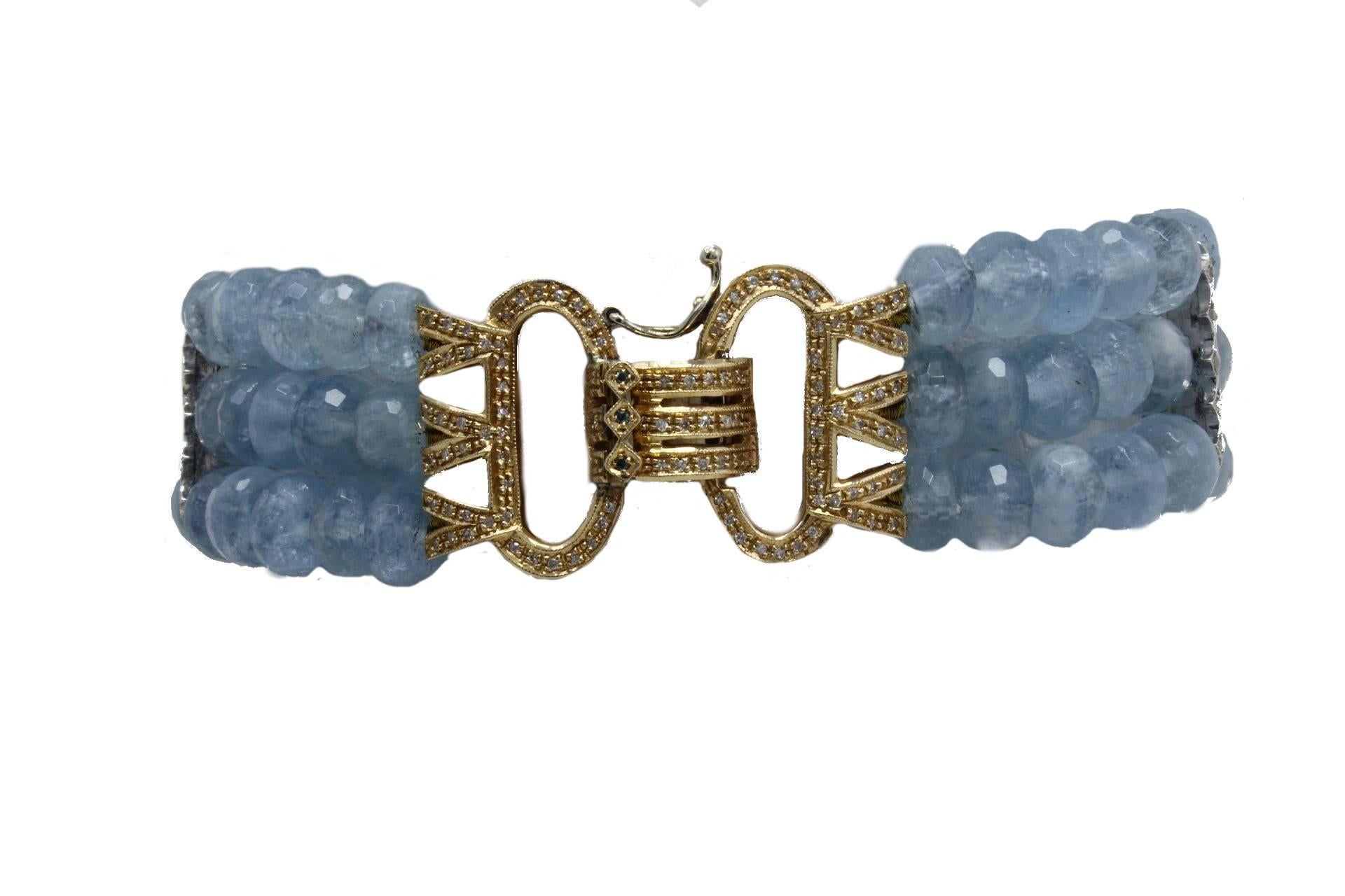 Rétro Bracelet d'aigue-marine et de diamant en or en vente