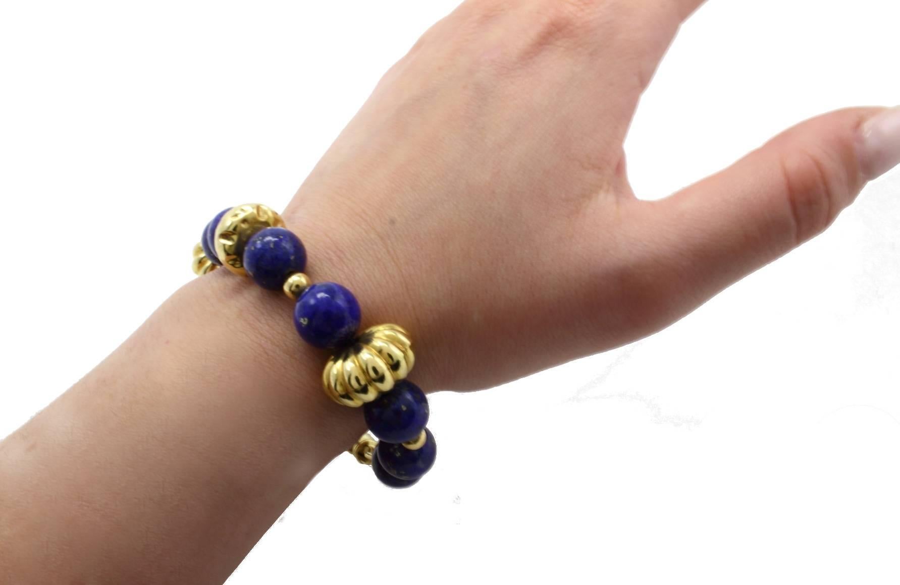  Lapis 18 kt Gold Link Bracelet In Good Condition For Sale In Marcianise, Marcianise (CE)