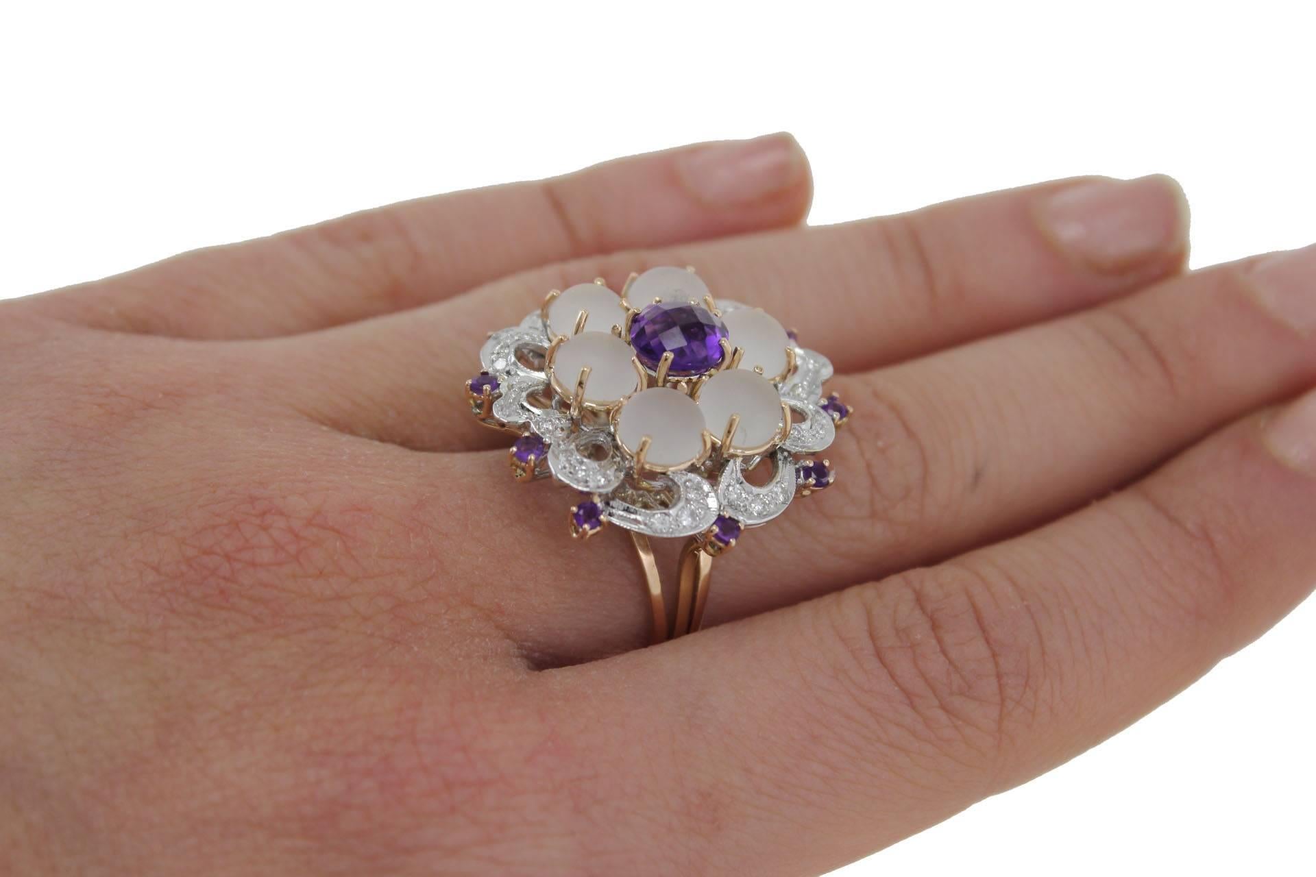  Amethyst Rock Crystal Diamond Gold Cluster Ring 1