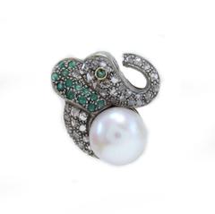 Luise Pearl Emerald Diamond Gold elephant shaped Clip-On earrings