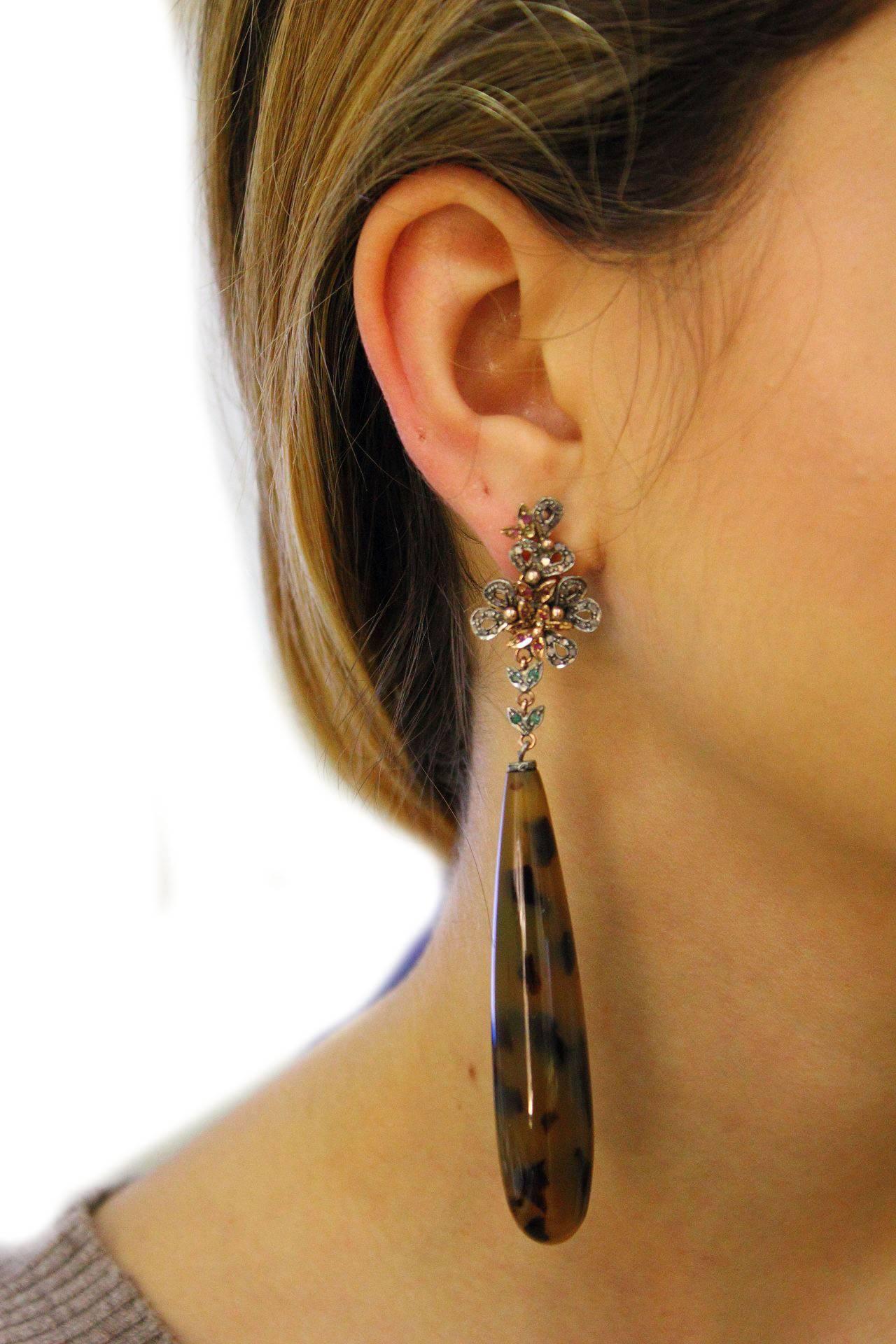 Women's Emerald Ruby Diamond Drop Earrings