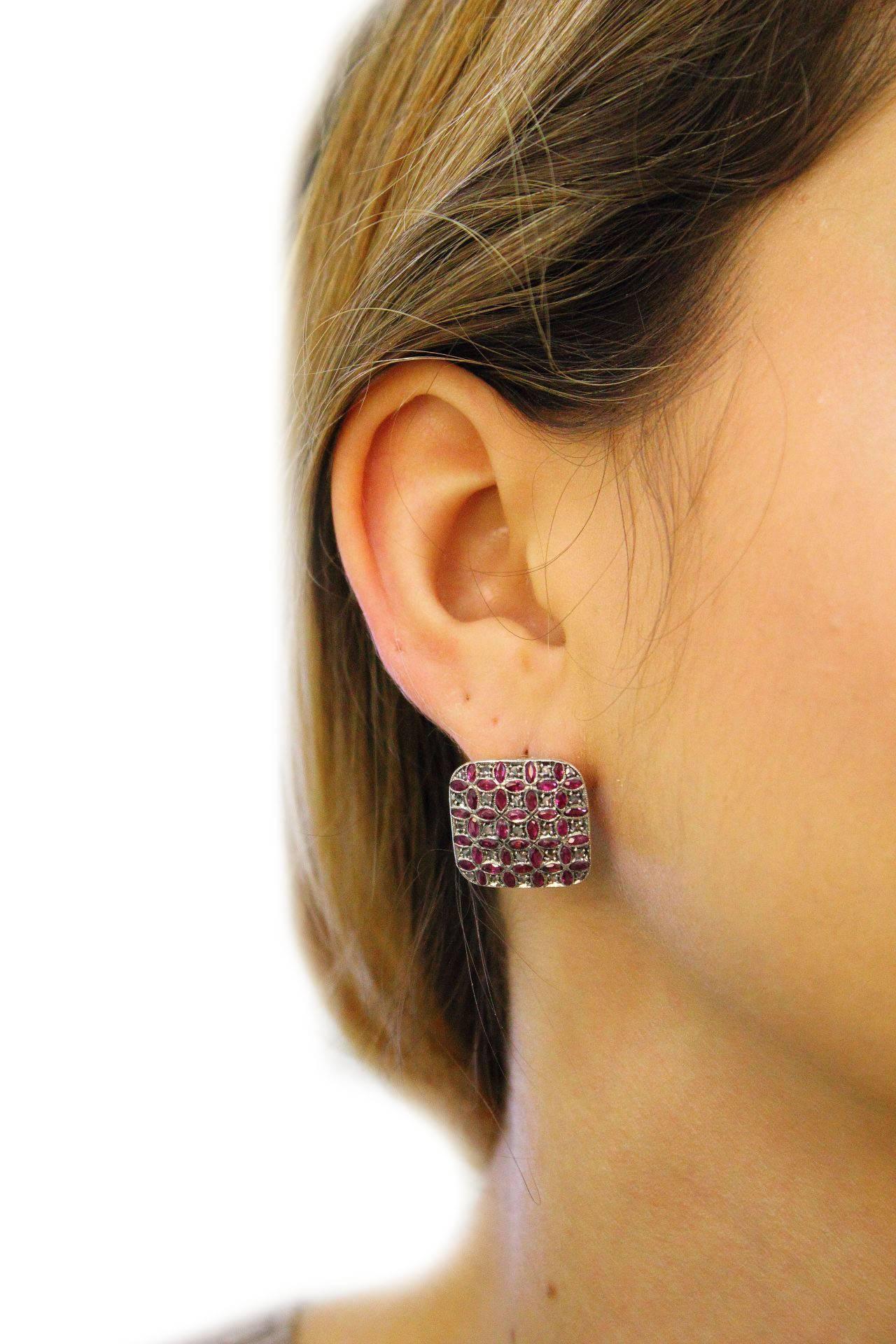 Retro  Gold and Silver Diamond Ruby Stud Earring