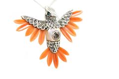 Diamonds, Emeralds, Red Coral , Pearl, Rose Gold and Silver Pendant Necklace