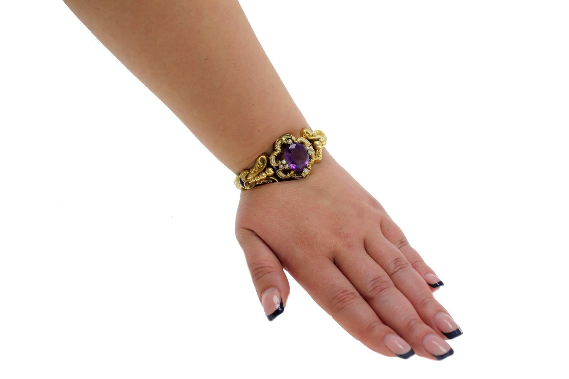 Luise Pearl Amethyst Gold Bracelet In Good Condition In Marcianise, Marcianise (CE)