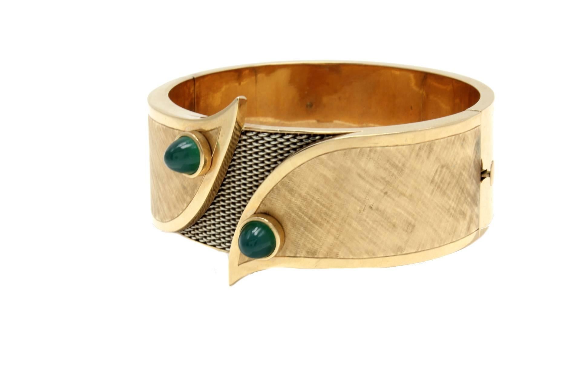 Retro Luise Emerald Gold Cuff Bracelet