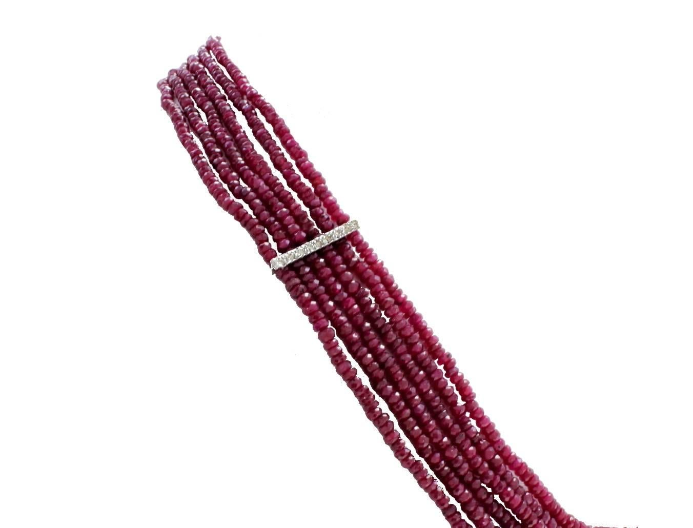 Rétro Collier en or 18 kt avec diamant et rubis en vente