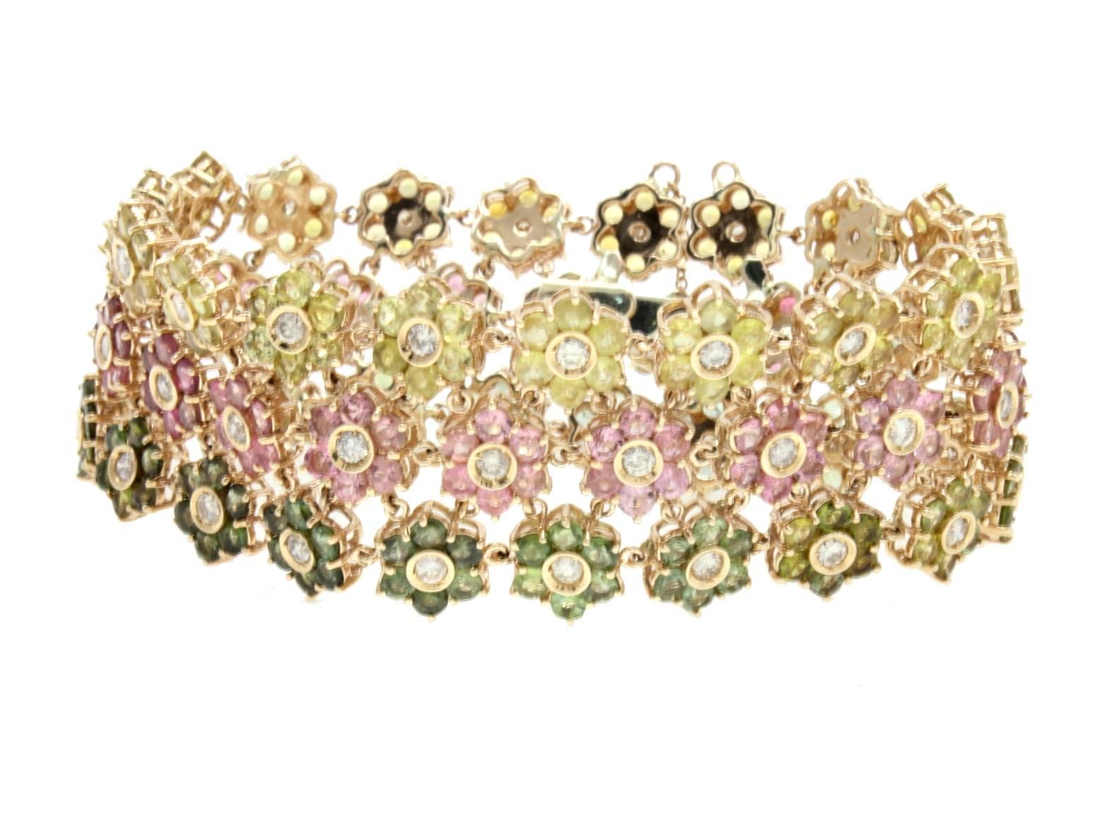 Gold-Diamant-Turmalin-Armband (Brillantschliff) im Angebot