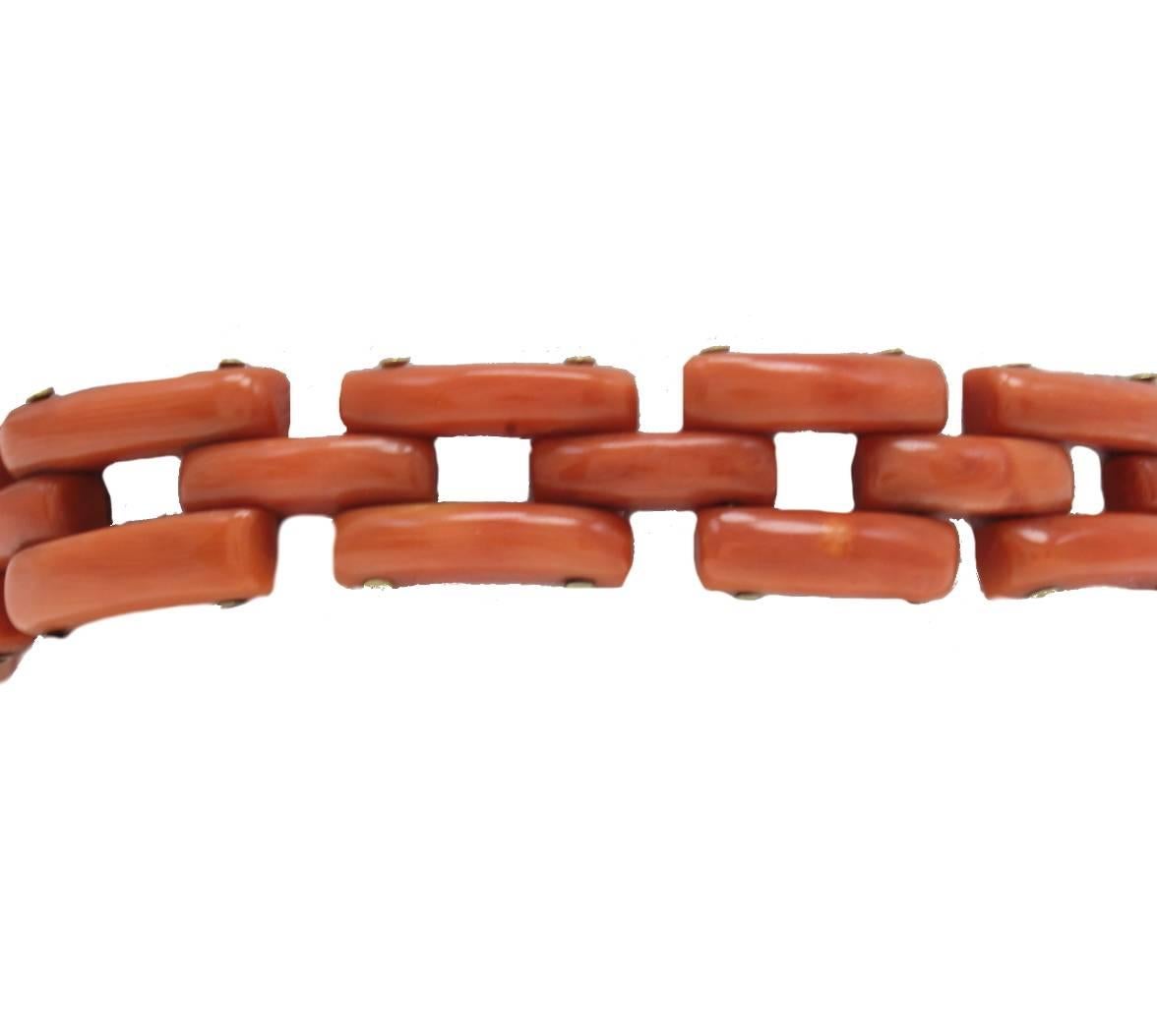  Gold Coral Link Bracelet In Good Condition In Marcianise, Marcianise (CE)