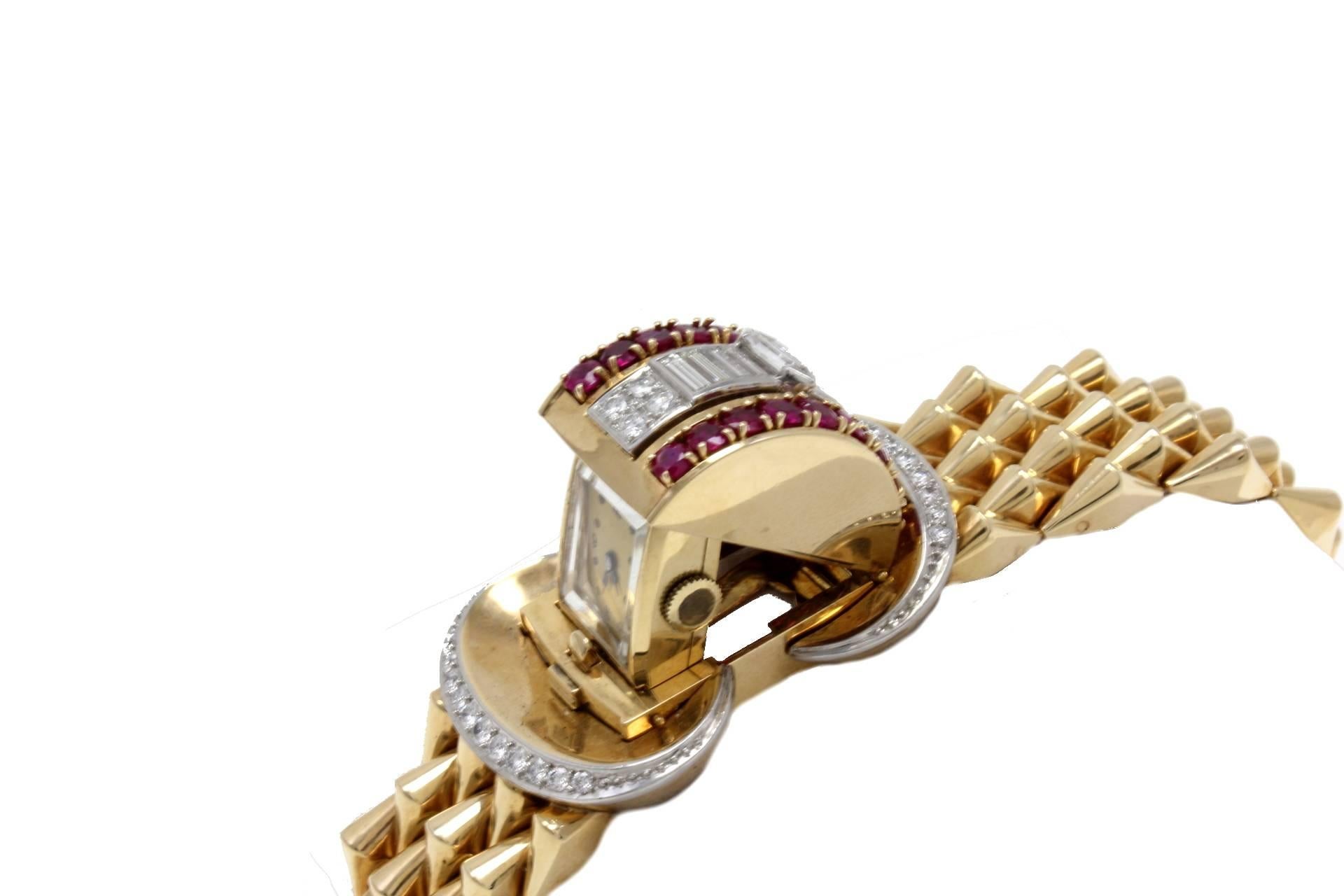 Retro  Gold Diamond Ruby Bracelet/Watch