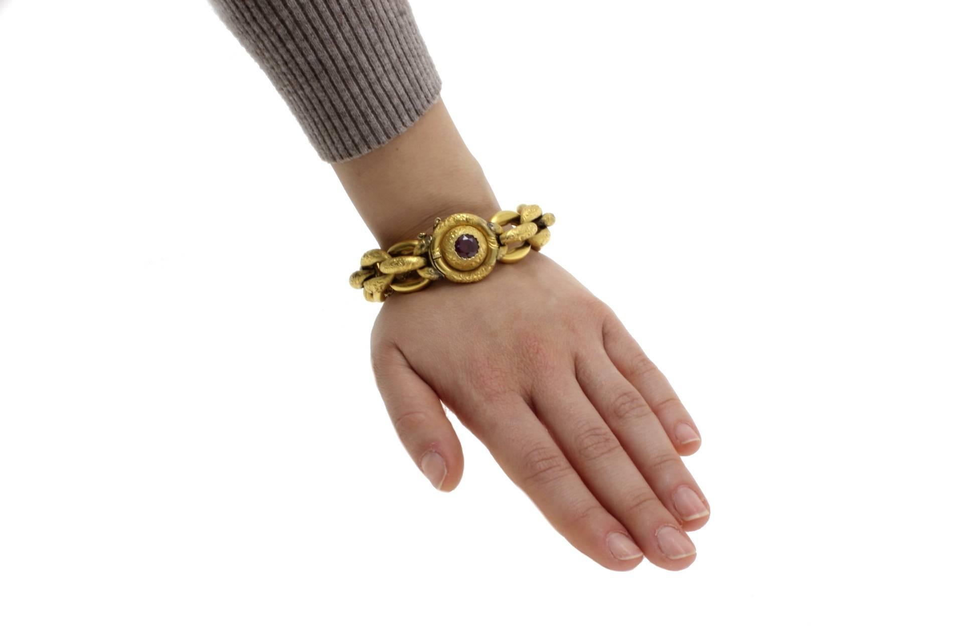 Women's 18 kt Gold Garnet Chain Bracelet
