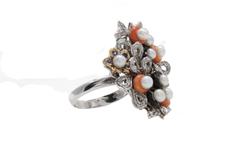 Gold Diamond Sapphire Coral Onyx Cluster Ring
