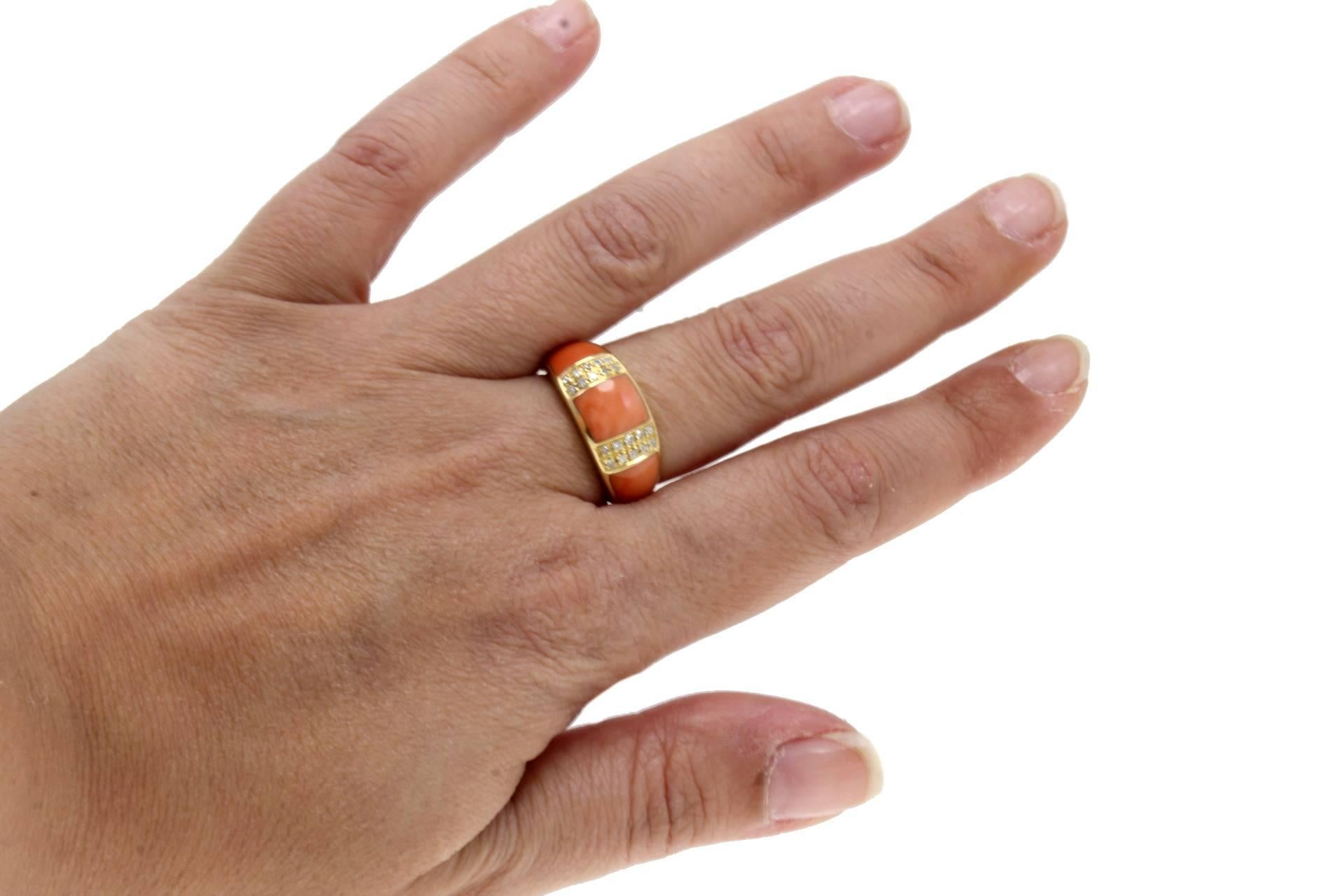 Women's  Gold Diamond Coral Ring