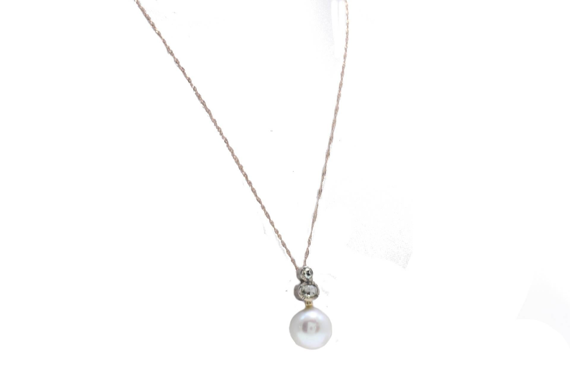 Retro Gold Silver Diamond Pearl Pendant Necklace