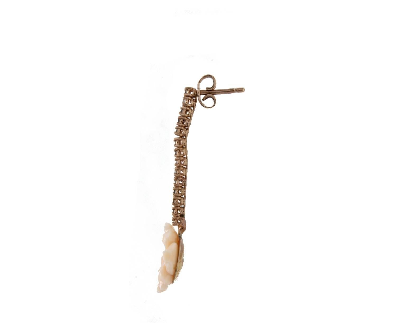 Retro Gold Diamond Coral Pearl Earrings