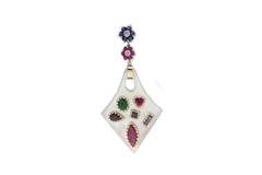 Ruby Sapphire Emerald White Stone Diamond Gold Earrings