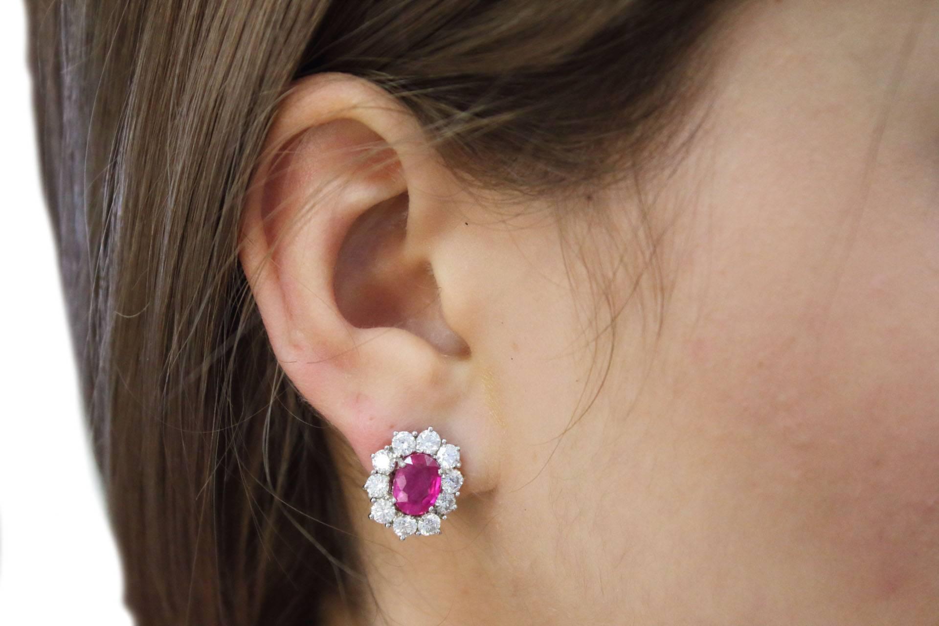 Retro 2.40 ct Diamonds, 3.17 ct Rubies White Gold Earrings