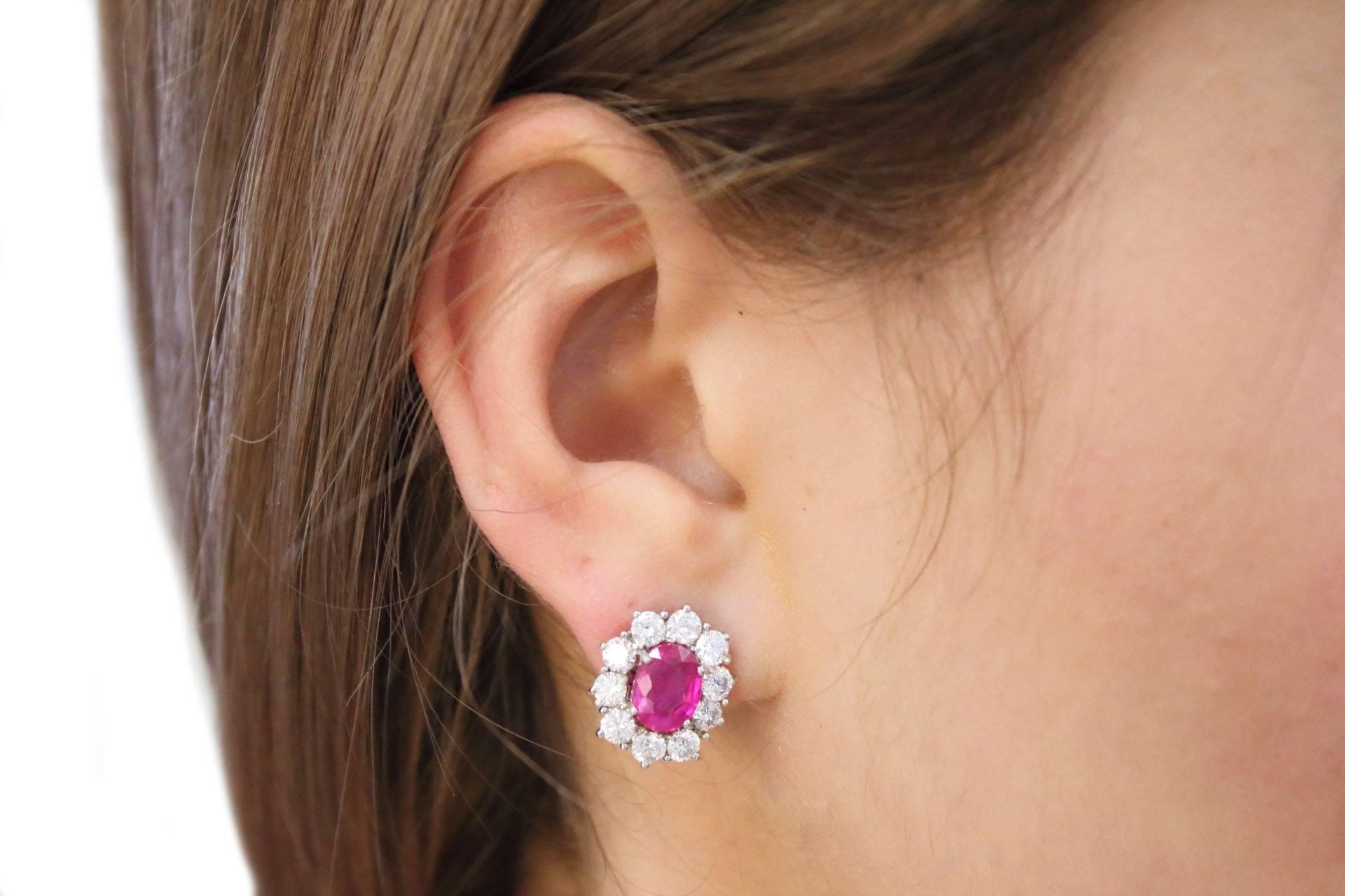 Brilliant Cut 2.40 ct Diamonds, 3.17 ct Rubies White Gold Earrings