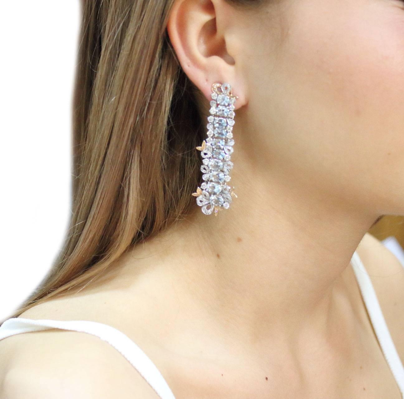Women's or Men's Gold Diamond Aquamarine Drop Earrings For Sale