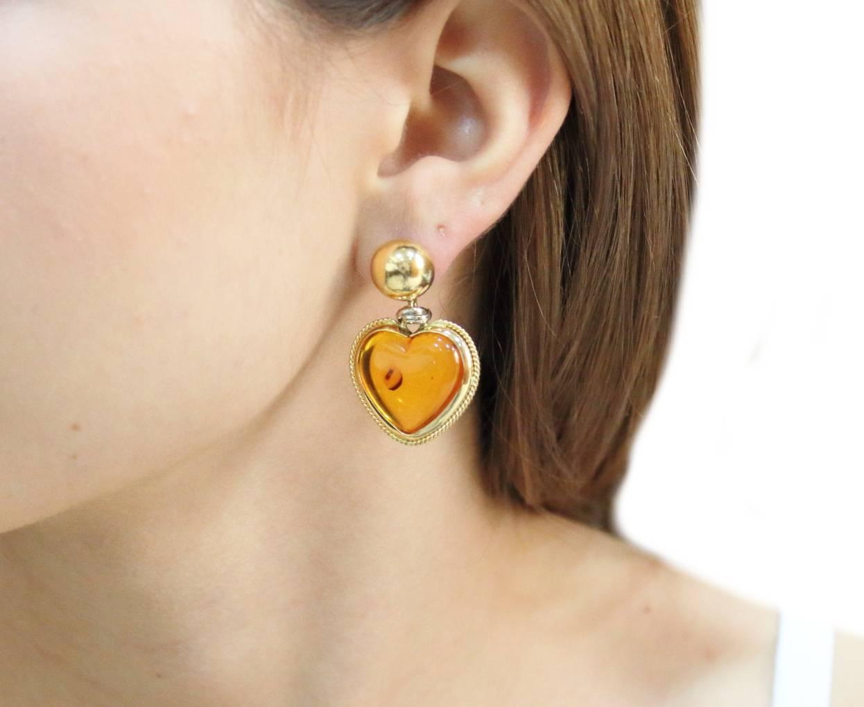 Luise Gold Amber Drop Earrings In Good Condition In Marcianise, Marcianise (CE)