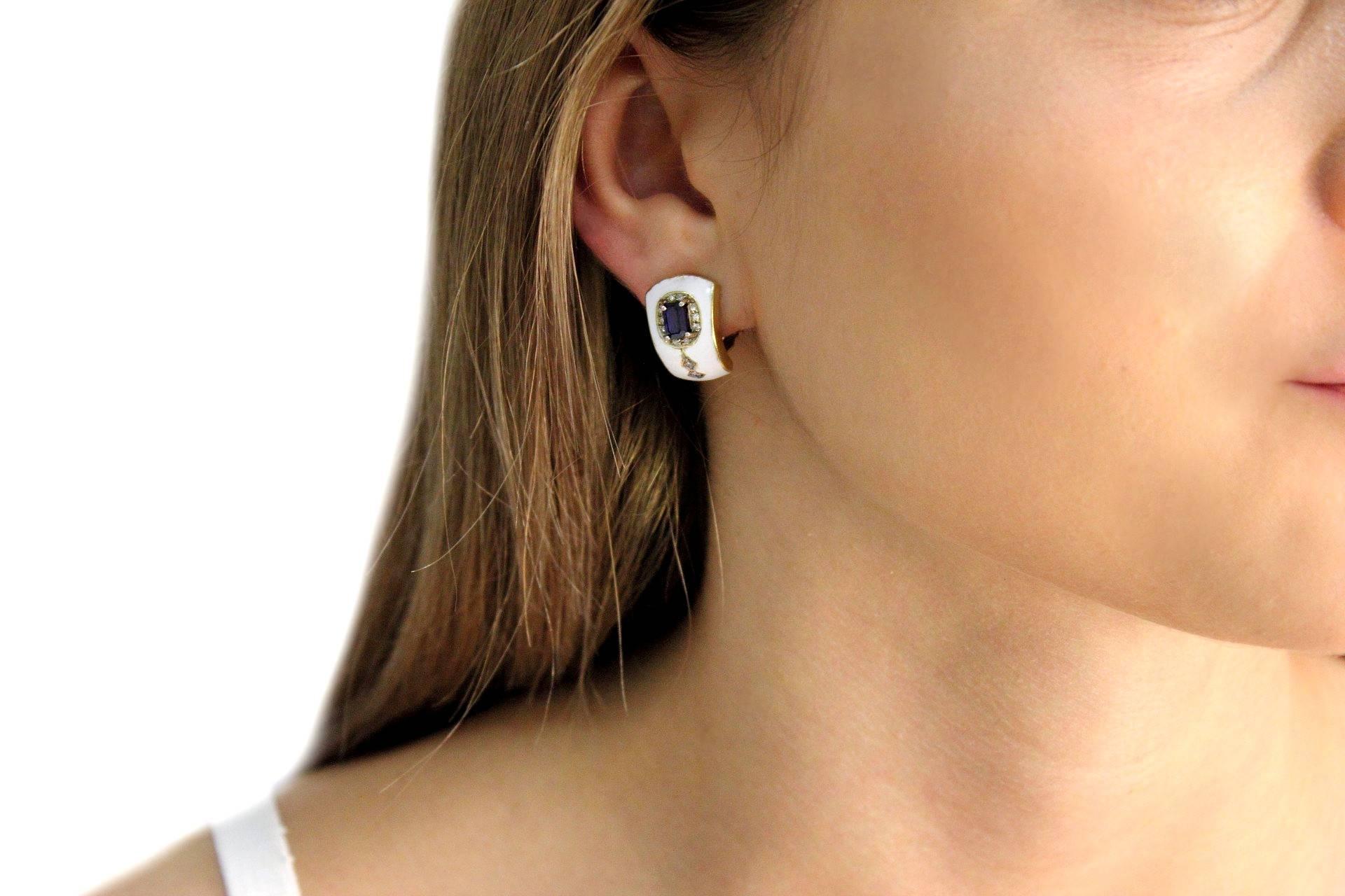 Luise Sapphire Diamond Gold Clip-On Earrings In Good Condition In Marcianise, Marcianise (CE)
