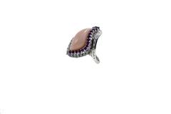 Gold Diamond Coral Amethyst Cocktail Ring