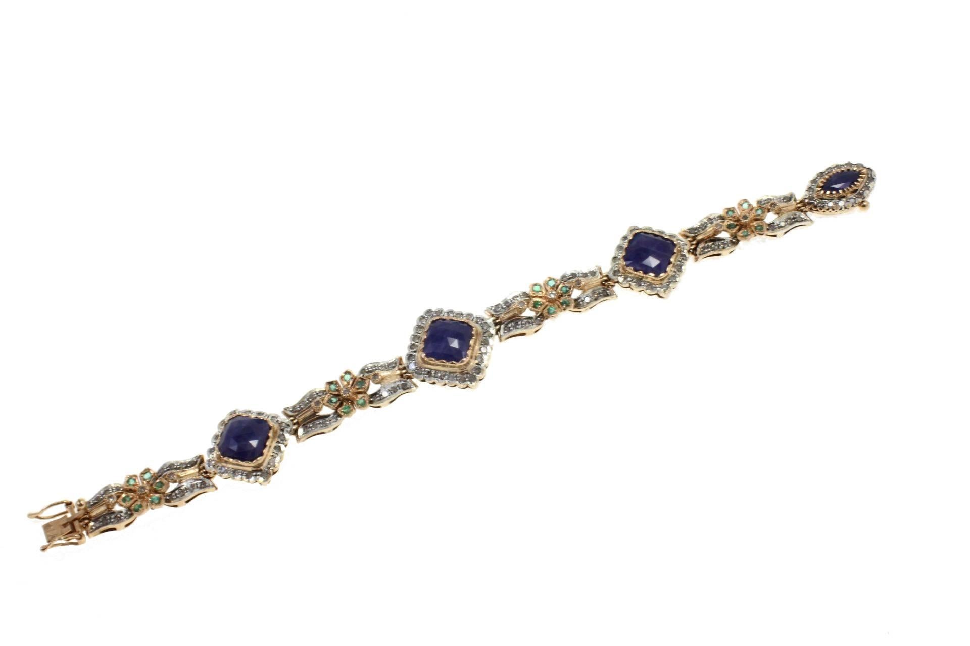 Retro  Gold and silver  Diamond Sapphire Emerald Bracelet