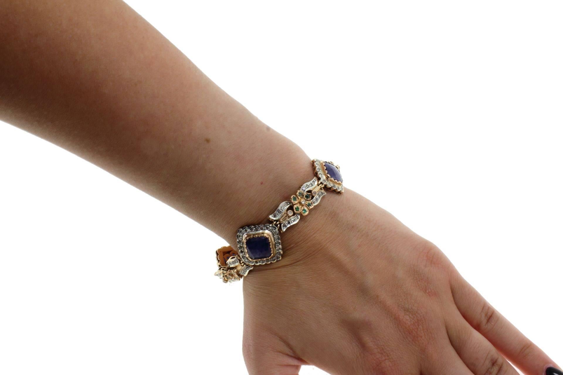 Women's  Gold and silver  Diamond Sapphire Emerald Bracelet