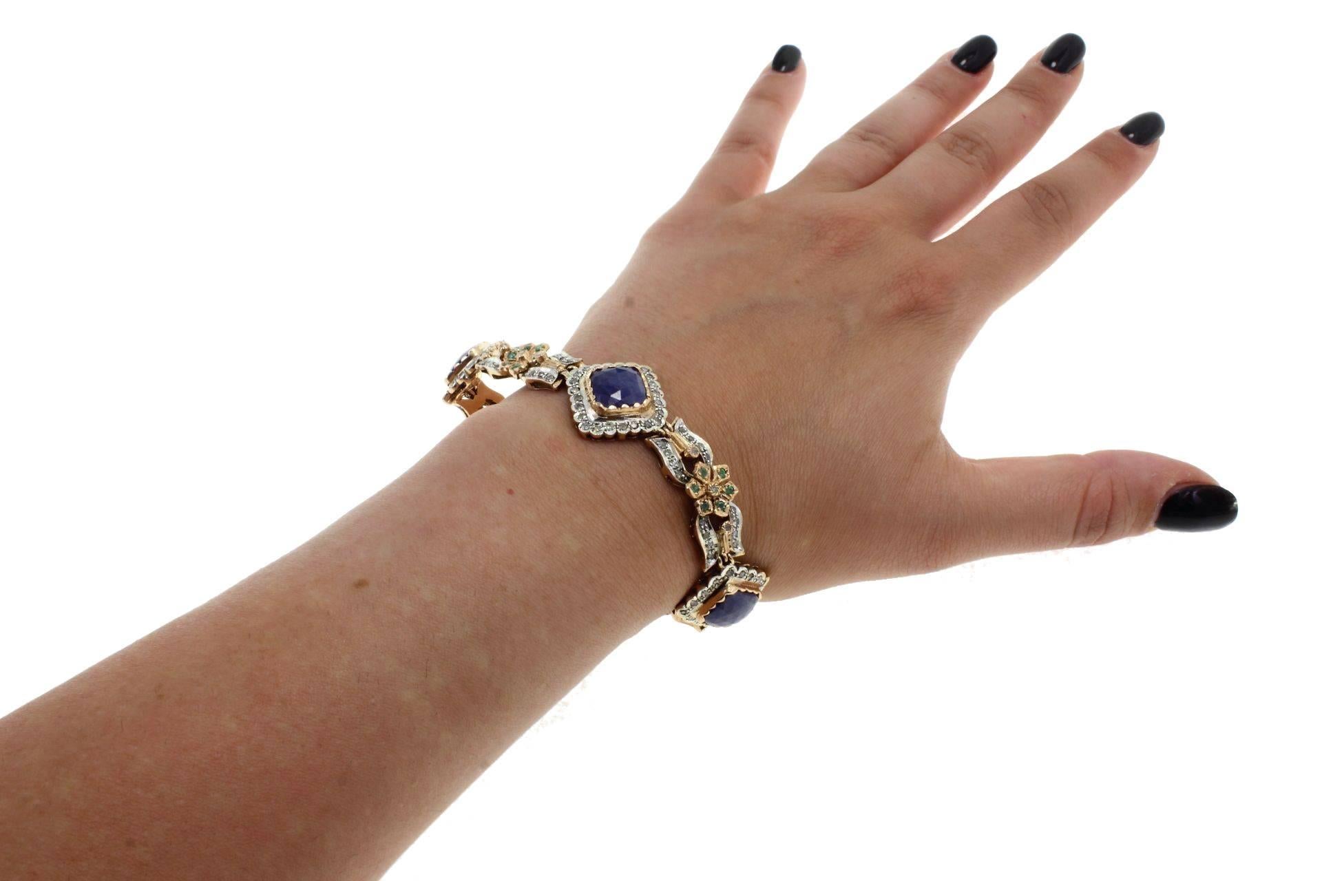  Gold and silver  Diamond Sapphire Emerald Bracelet In Good Condition In Marcianise, Marcianise (CE)