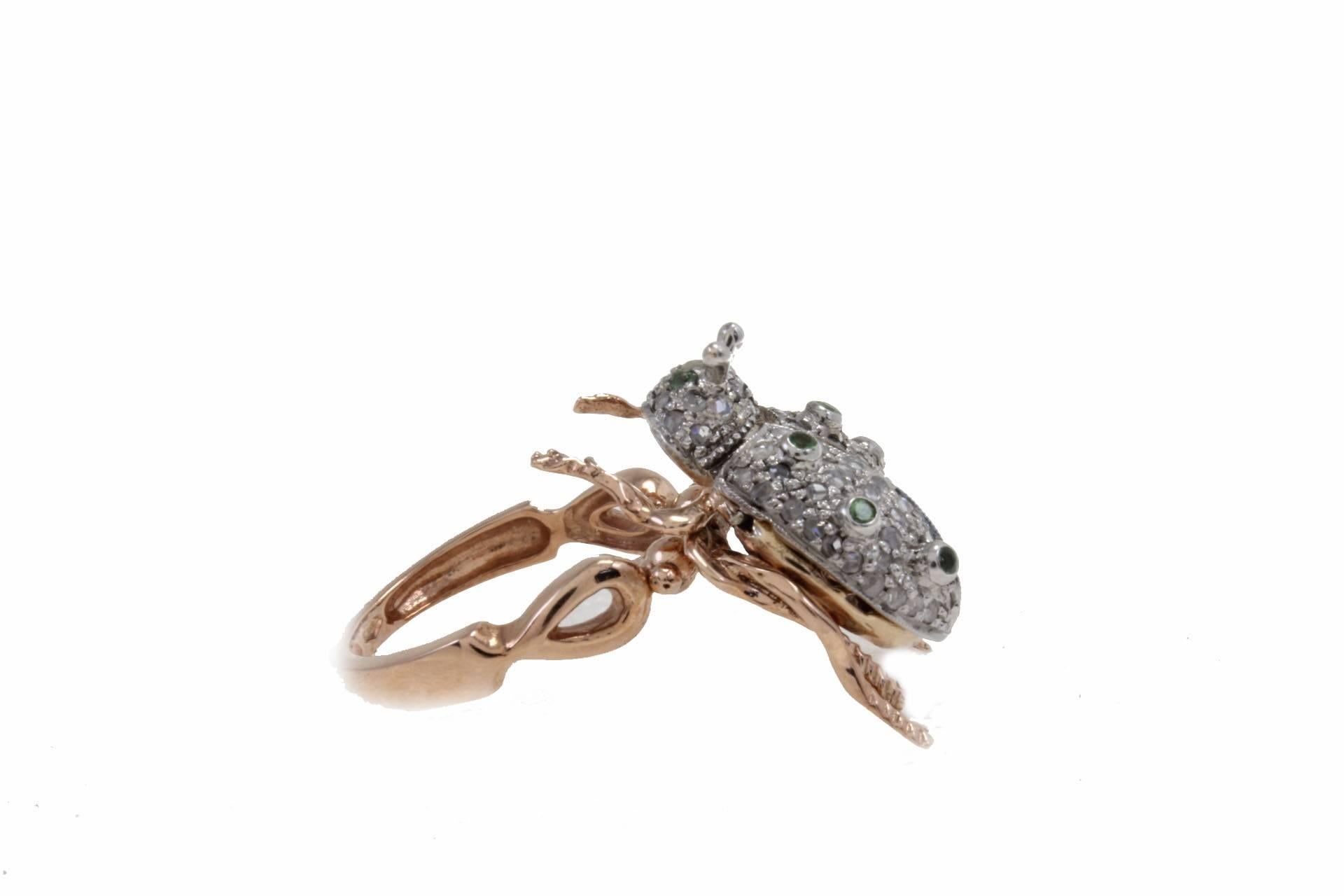 Retro Tsavorite Diamond Silver Rose Gold Ladybug Fashion Ring
