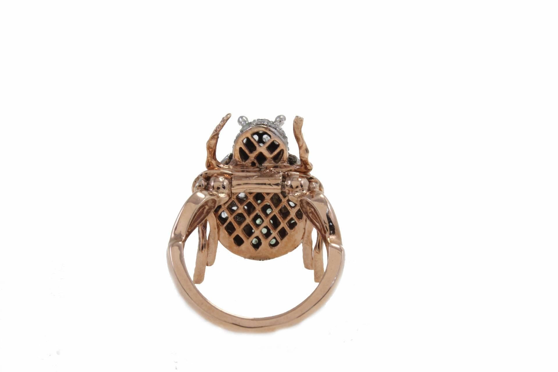 Rose Cut Tsavorite Diamond Silver Rose Gold Ladybug Fashion Ring