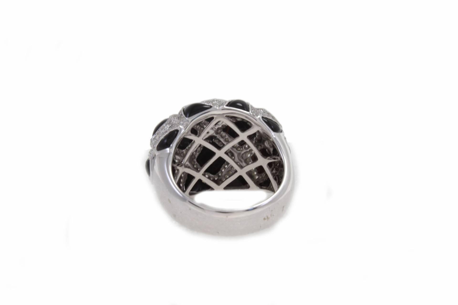 Retro Onyx and Diamond Dome Ring For Sale