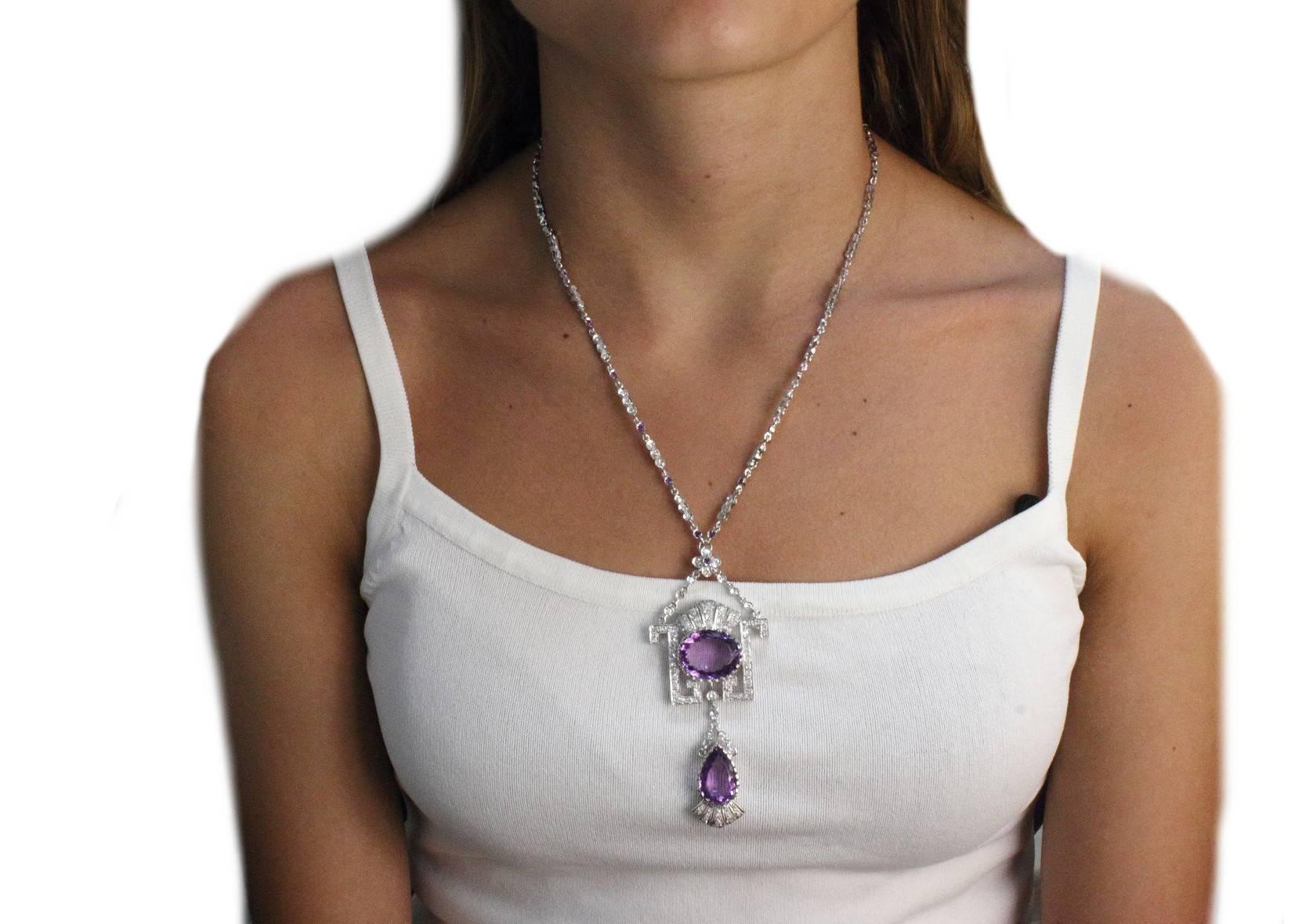 Women's  Gold Diamond Amethyst Pendant Necklace For Sale