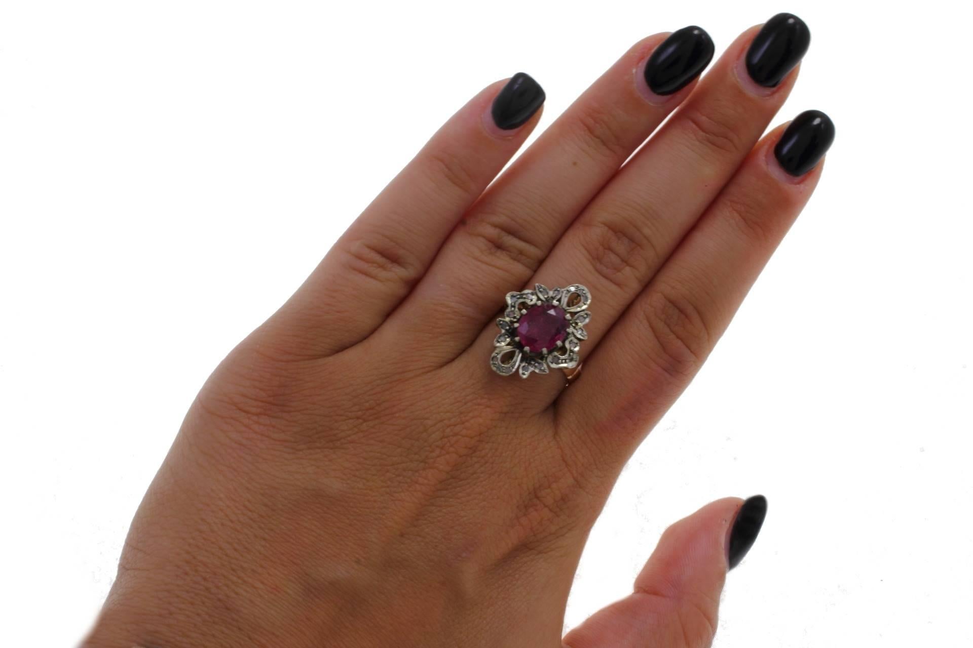 Women's Luise Gold Silver Diamond Ruby Cocktail Ring