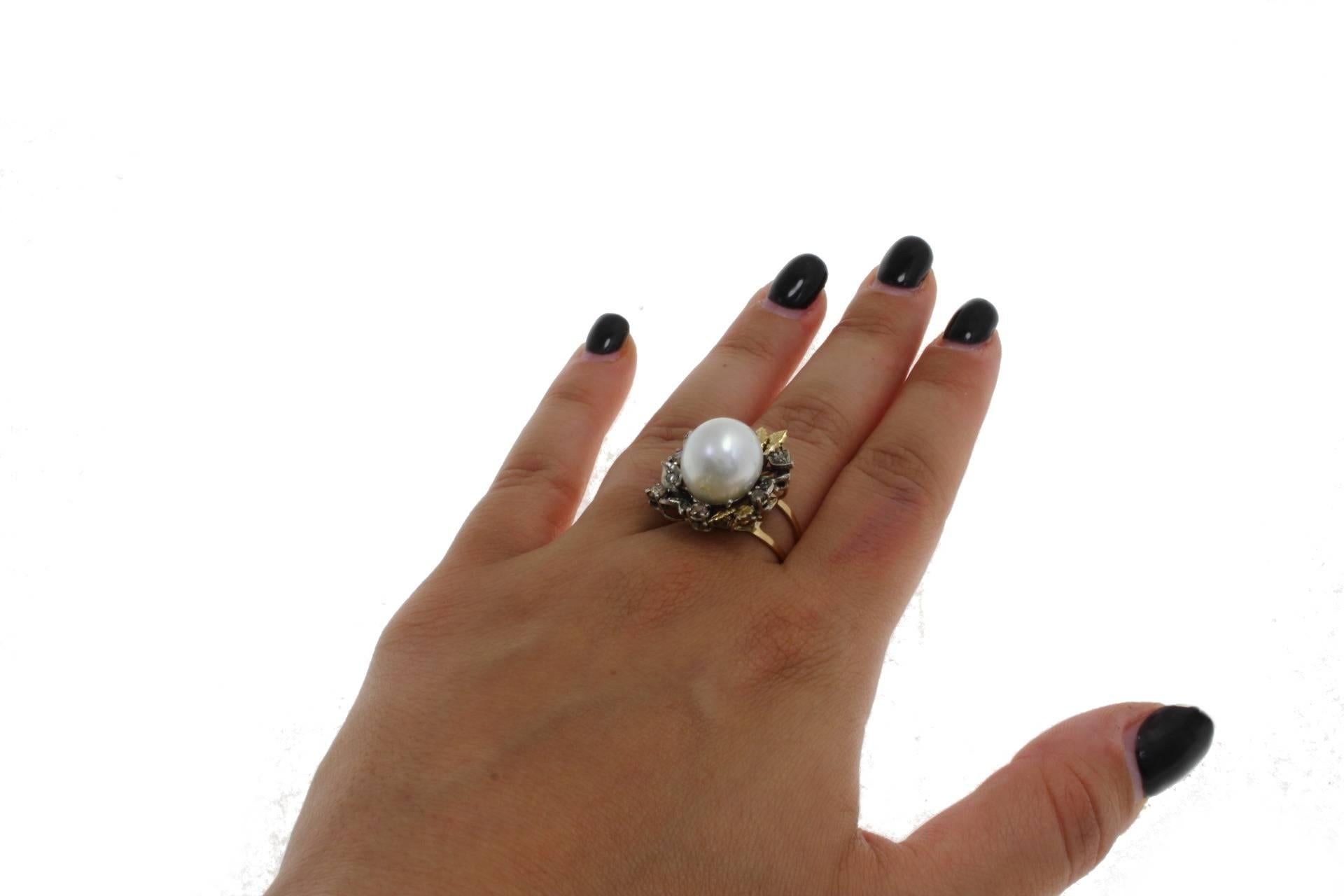 Retro Gold Silver Diamond Australian Pearl Ring For Sale