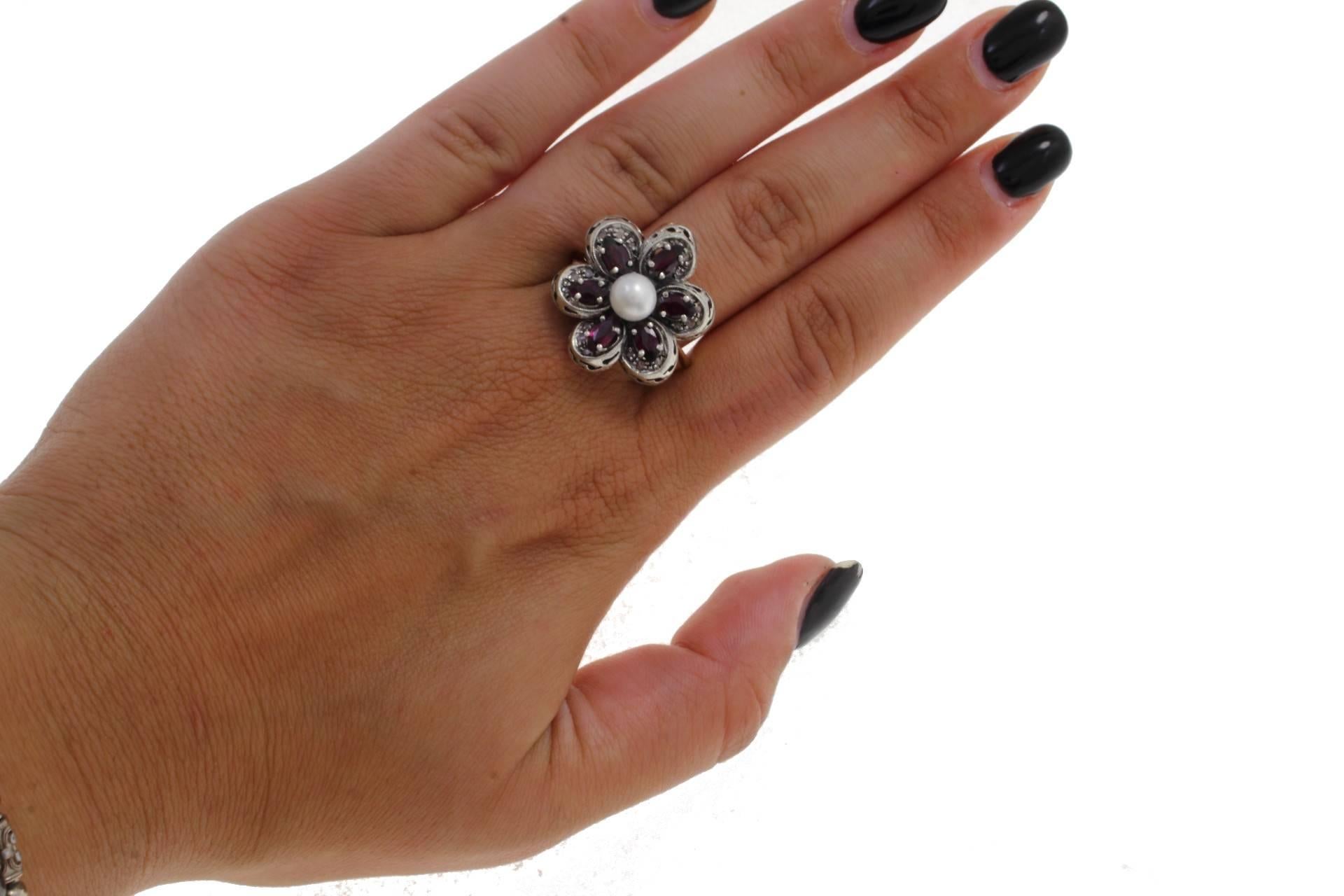 Women's  Gold Silver Diamond Ruby Pearl Ring