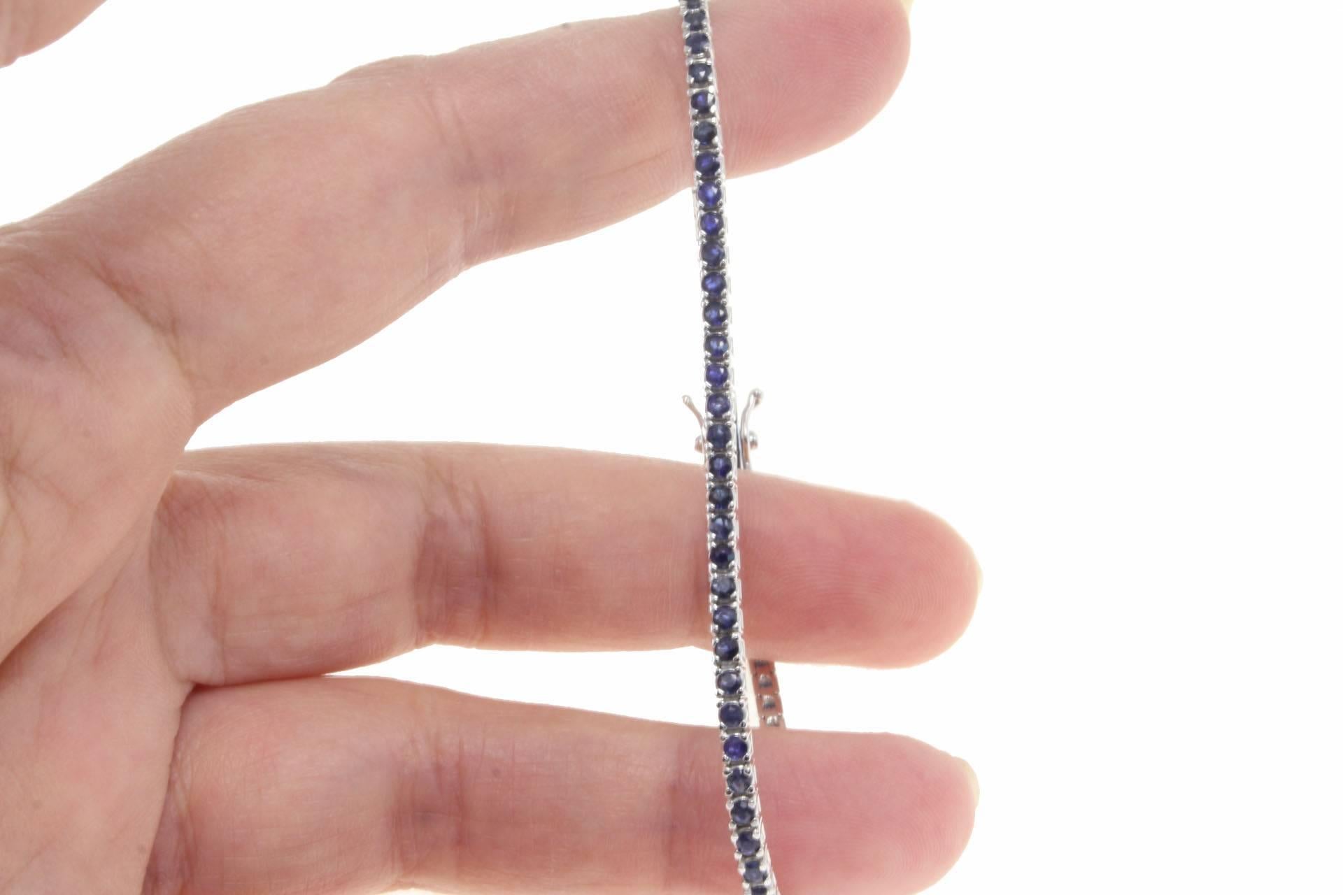 Blue Sapphire Gold Tennis Bracelet In Good Condition In Marcianise, Marcianise (CE)