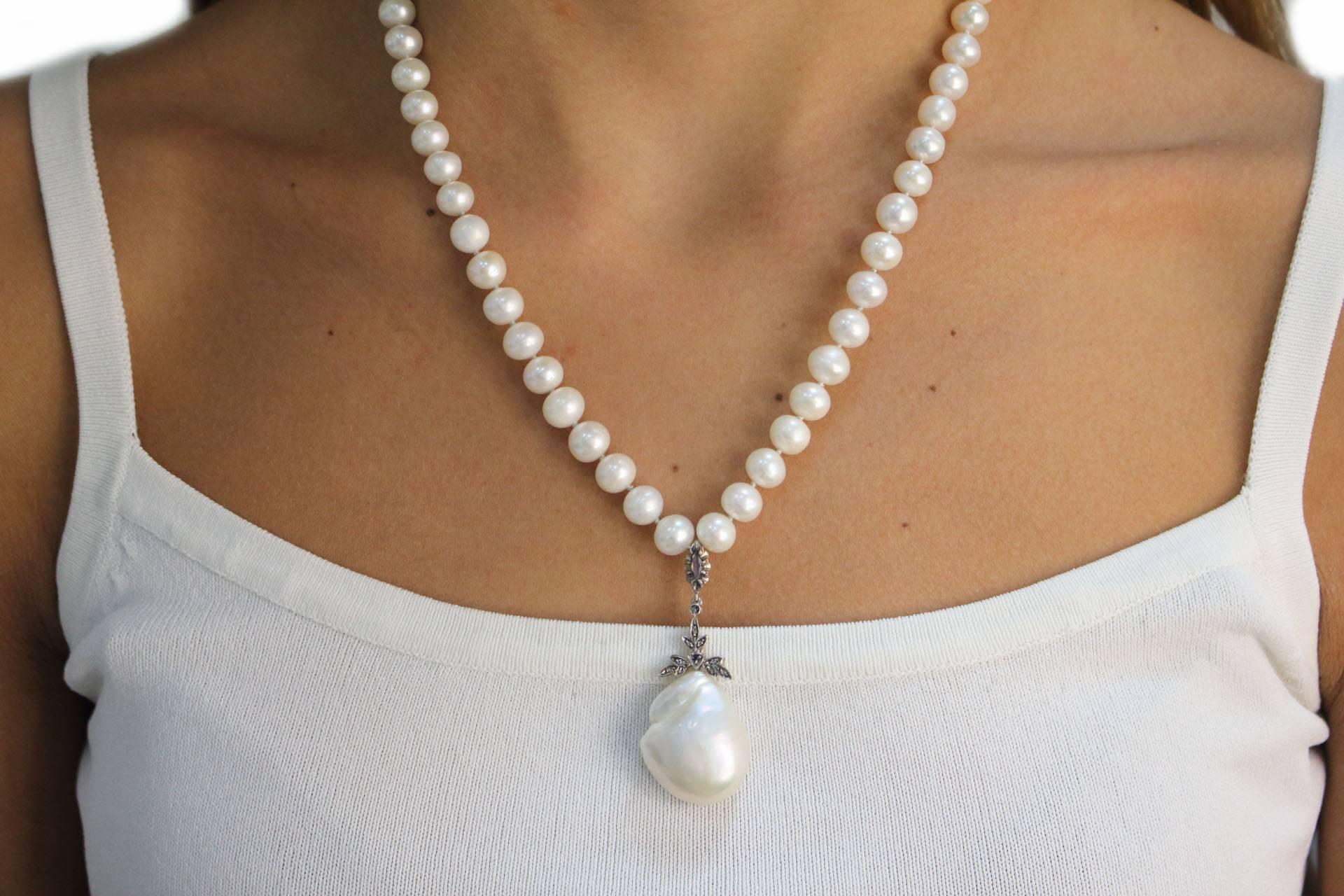 Women's Luise Sapphire Diamond Silver Gold Pearl Necklace