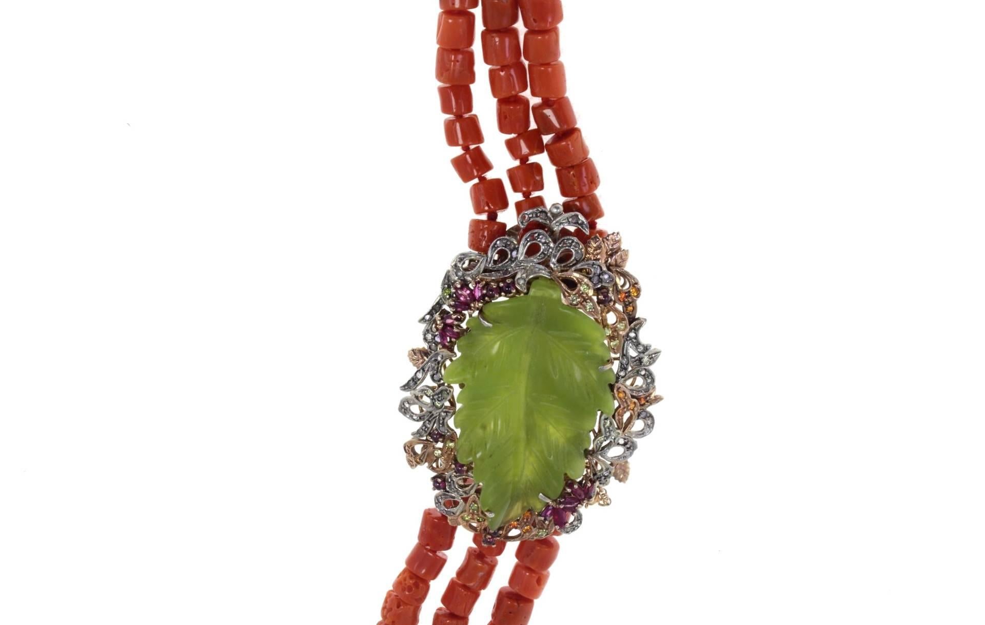 Retro Luise Coral Amethyst Sapphire Ruby Diamond Silver Gold Multi-Strand Necklace