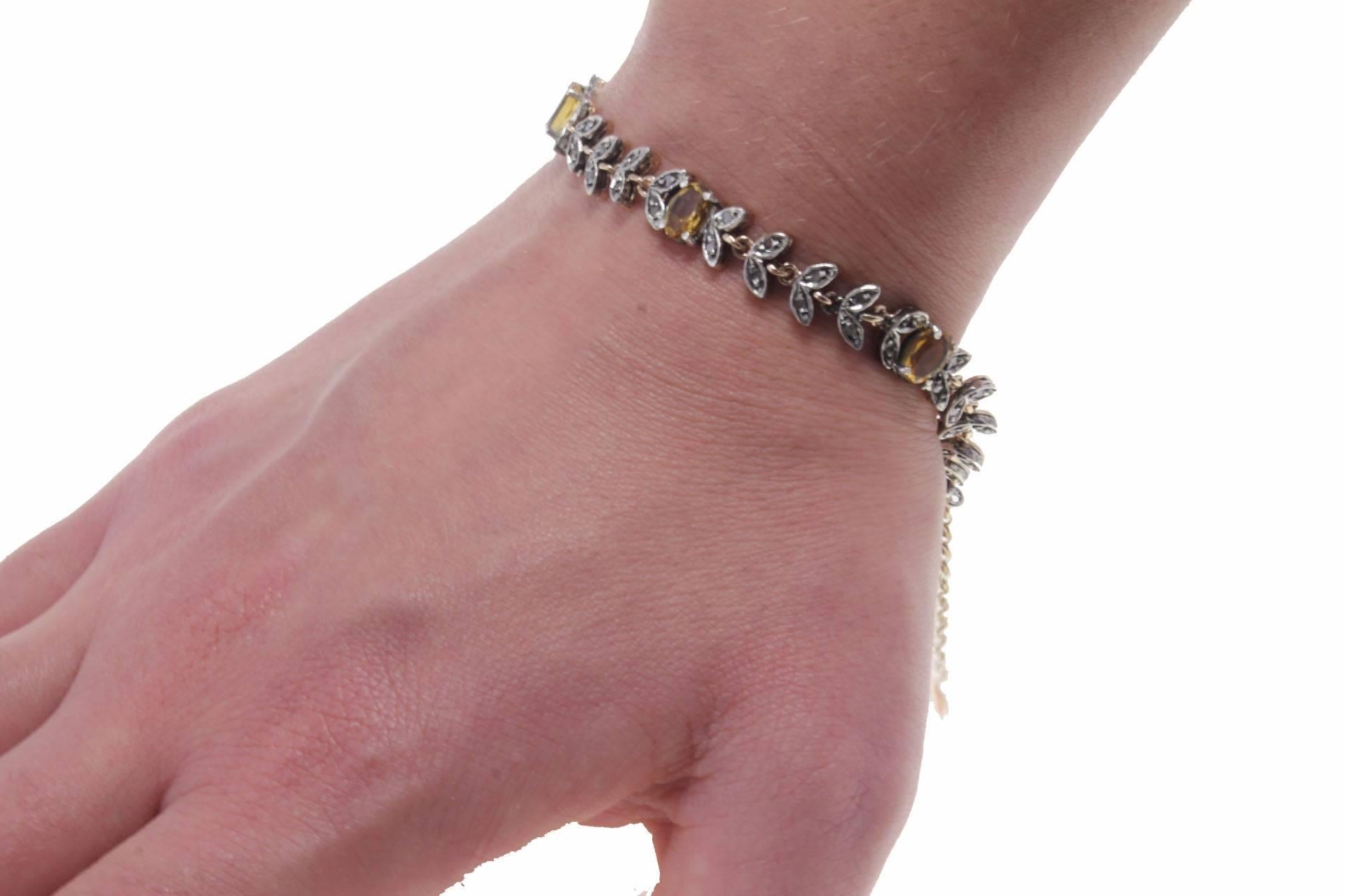 Women's or Men's Topaz Diamond Silver Rose Gold Link Bracelet