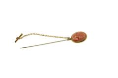 Engraved Face on Oval Shape Pink Coral, 18K Yellow Gold, Retrò Brooch