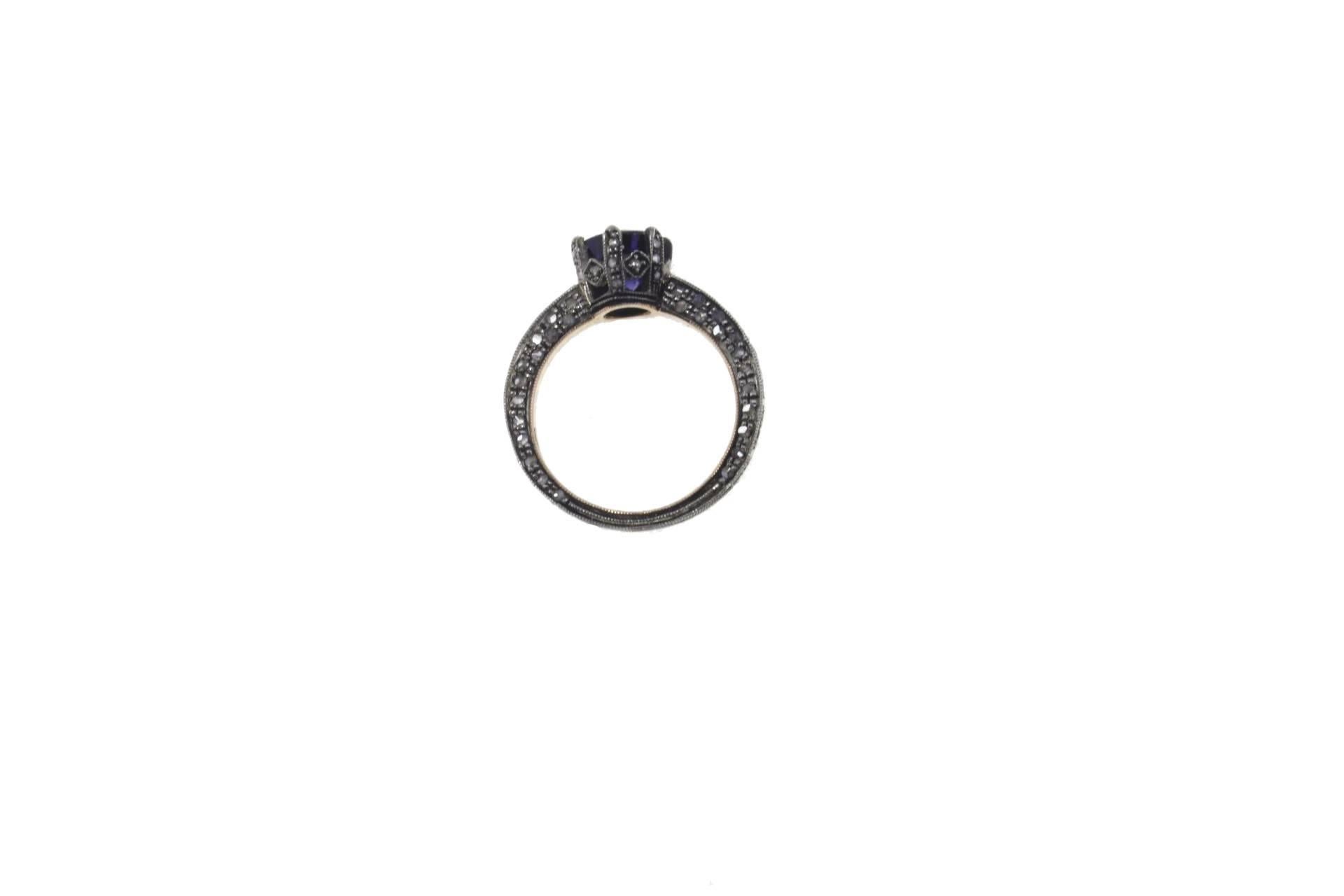 Retro Luise Sapphire Diamond Silver Gold Ring