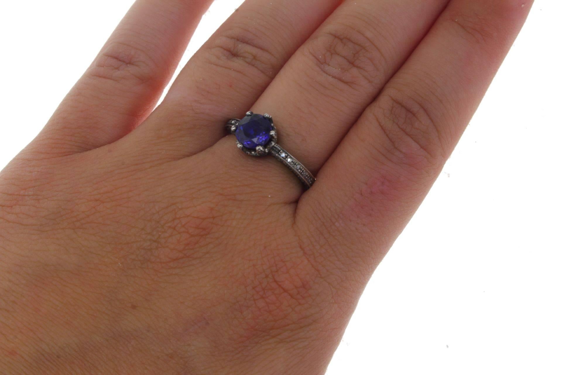 Luise Sapphire Diamond Silver Gold Ring In Good Condition In Marcianise, Marcianise (CE)