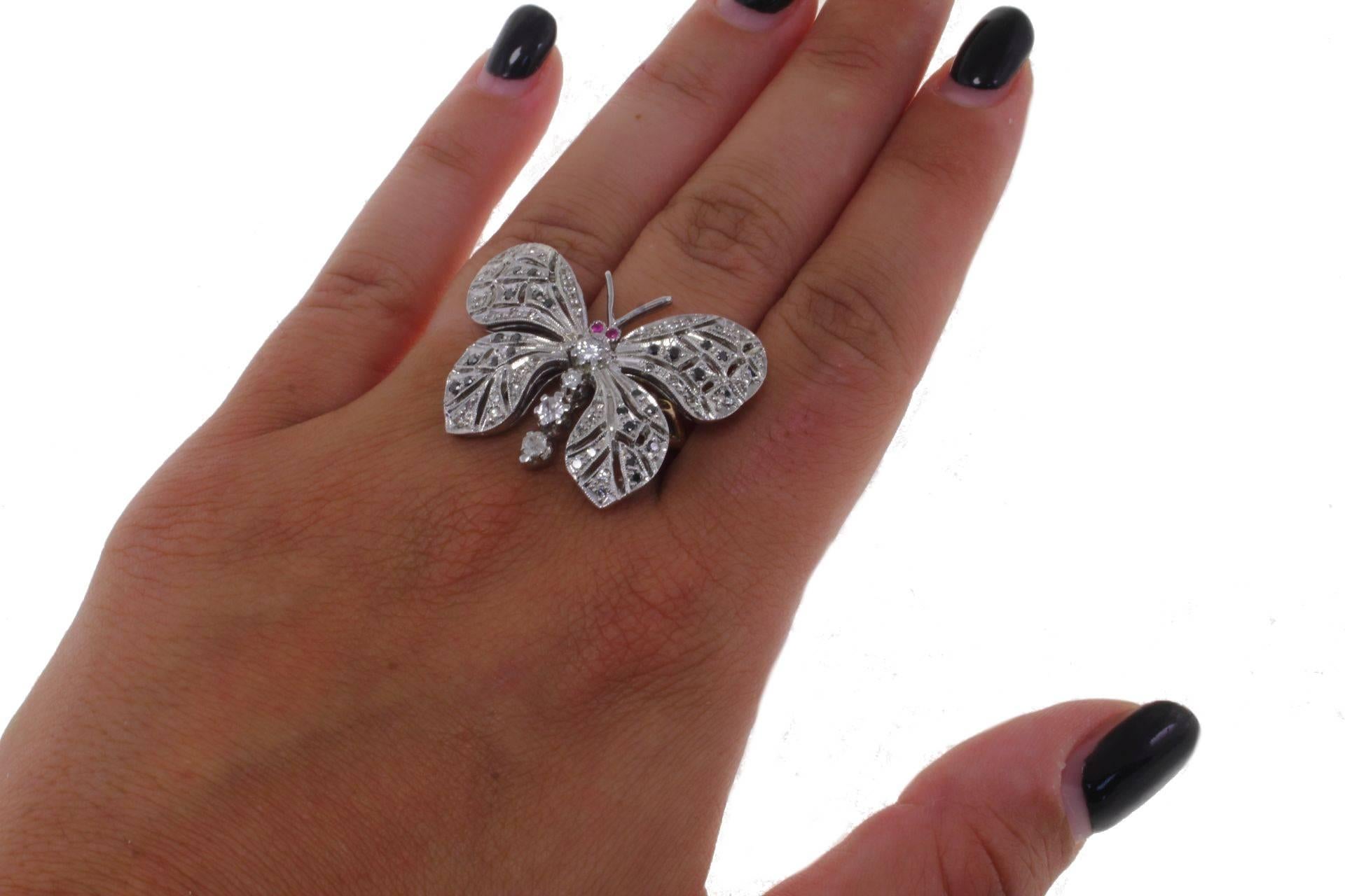 Sapphire Ruby Diamond Silver Gold Ring In Good Condition In Marcianise, Marcianise (CE)