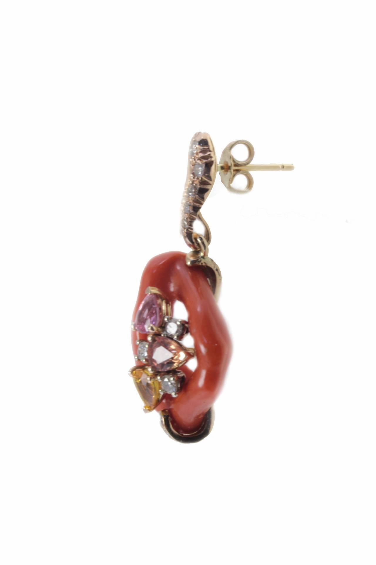 Retro Luise Coral Diamond Sapphire Earrings