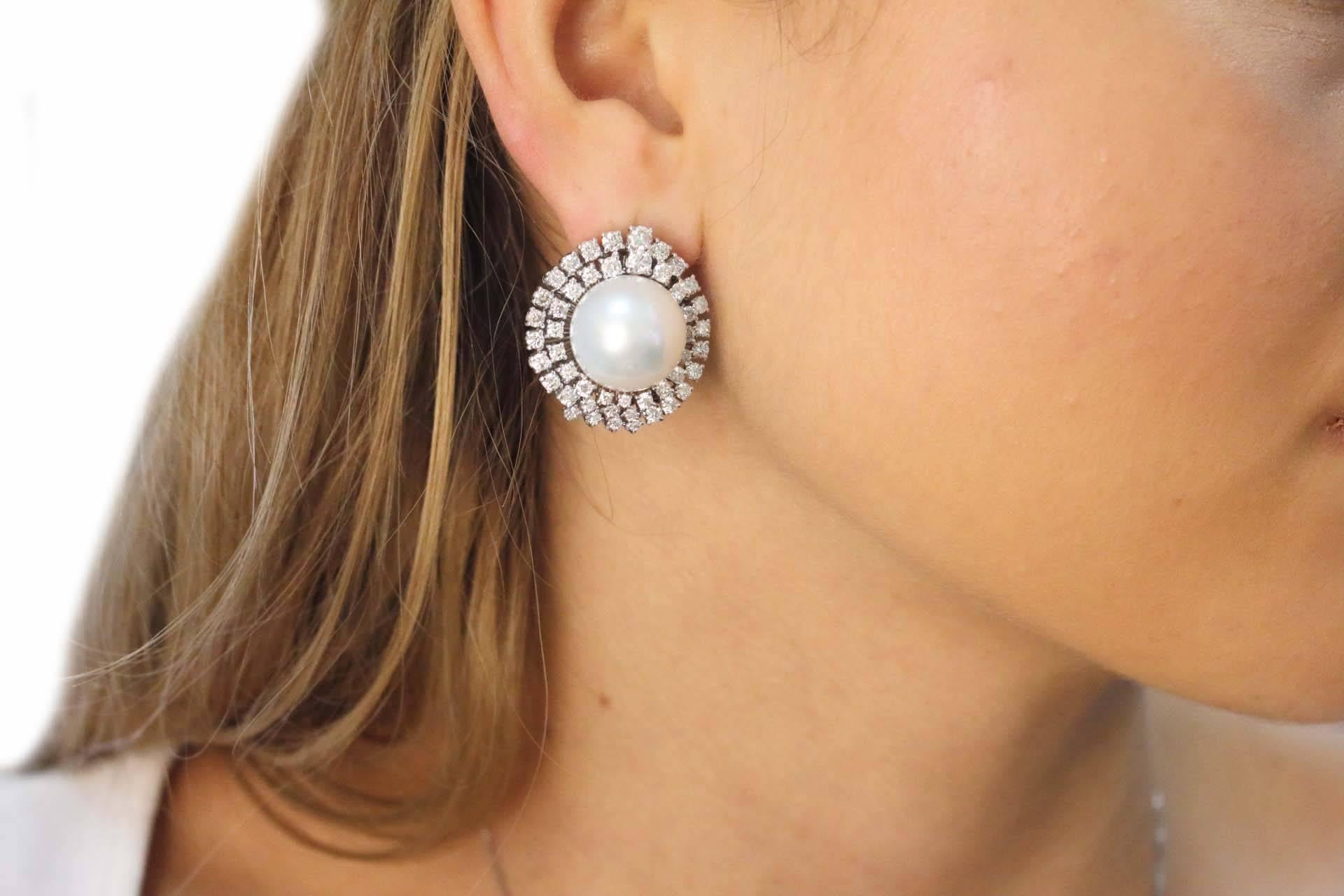 18 kt white gold ct 4, 11 Diamond Australian Pearl  Earrings In Good Condition In Marcianise, Marcianise (CE)
