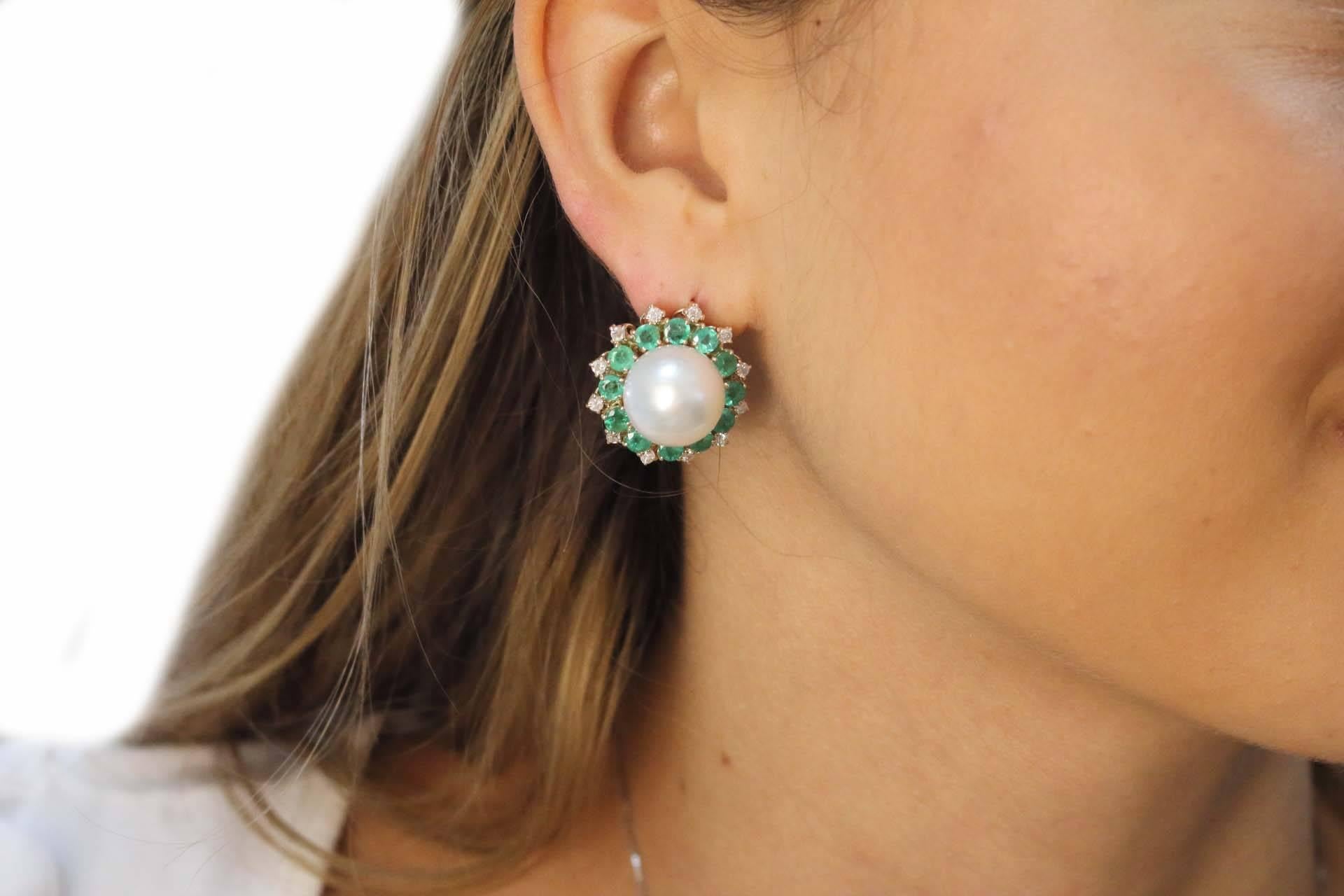 Women's or Men's Luise Emerald South Sea Australian Pearl Diamond Earrings