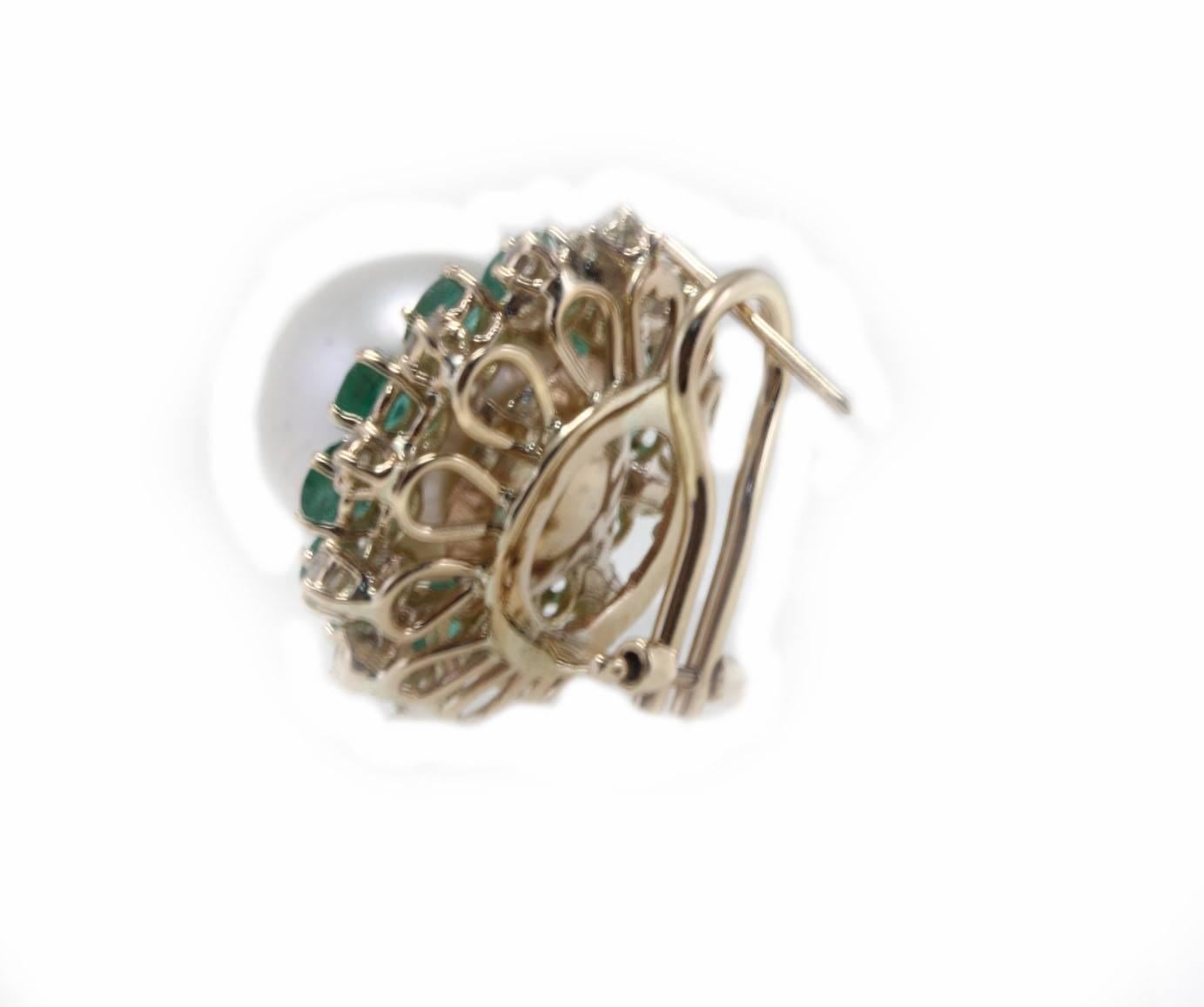 Retro Luise Emerald South Sea Australian Pearl Diamond Earrings
