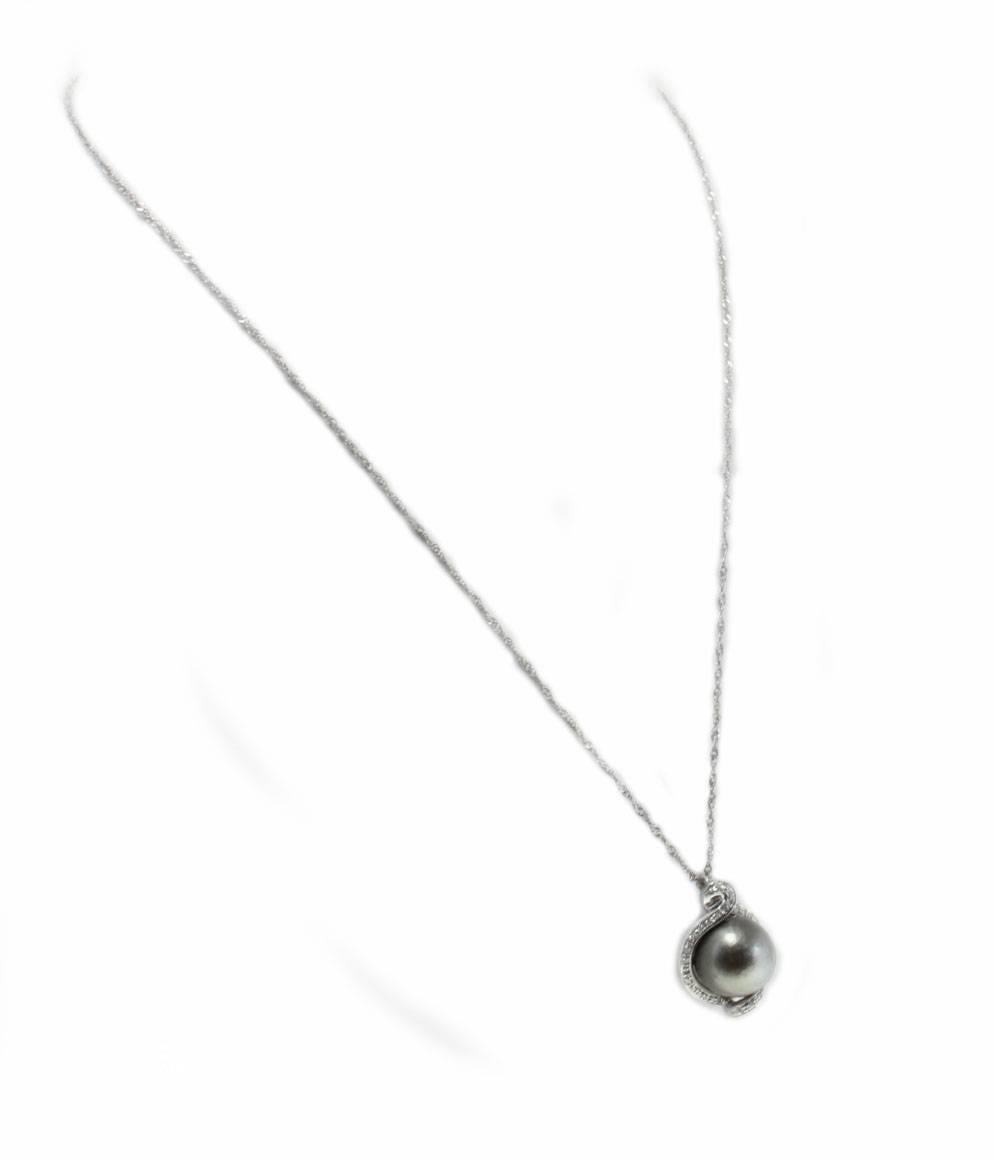  Black Pearl Diamond Gold Necklace In Good Condition In Marcianise, Marcianise (CE)