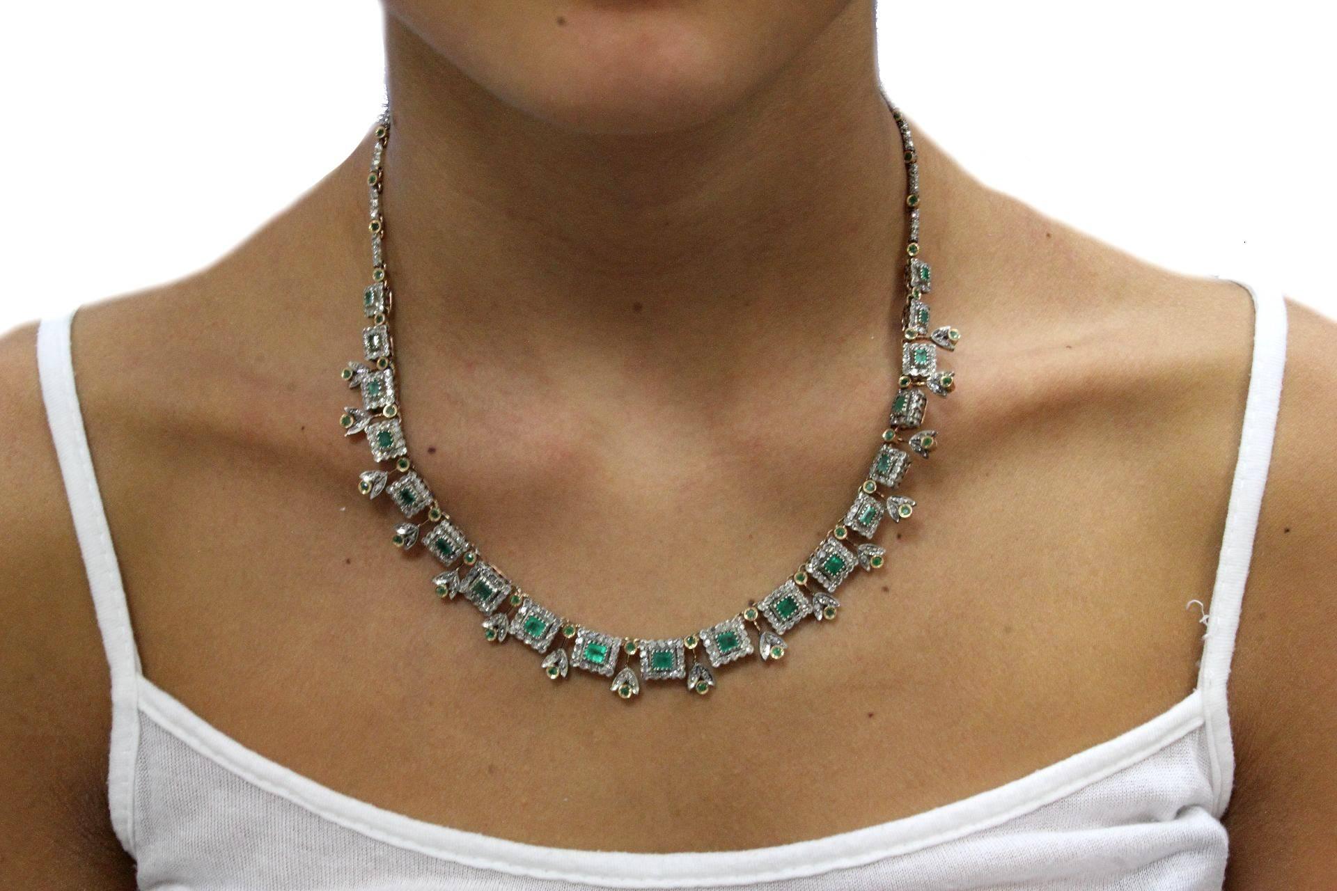 Women's Luise Old Cut Emerald Diamond Silver Gold Necklace